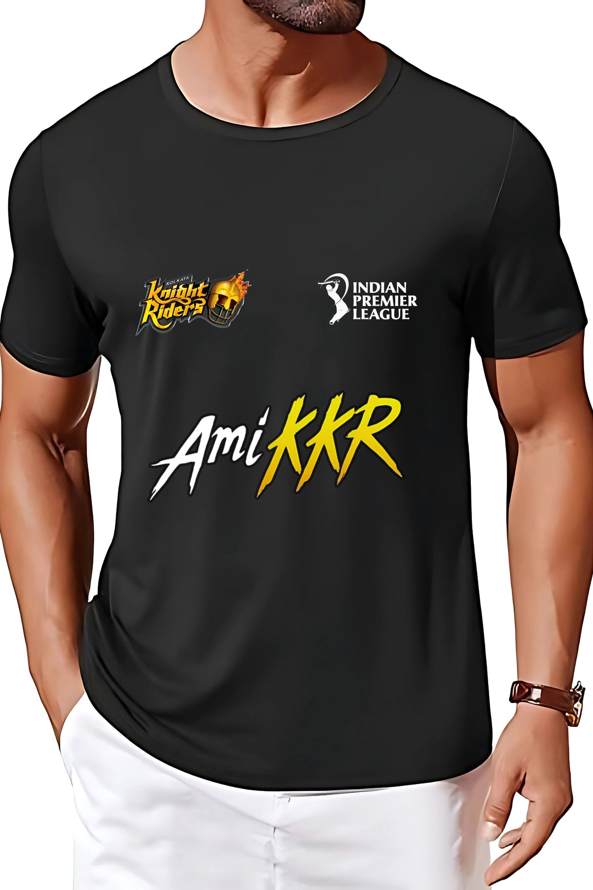 IPL KKR Champion T-Shirt, Black, Soft Stretchable Polyester, Cricket Fan Jersey, Indian Premier League