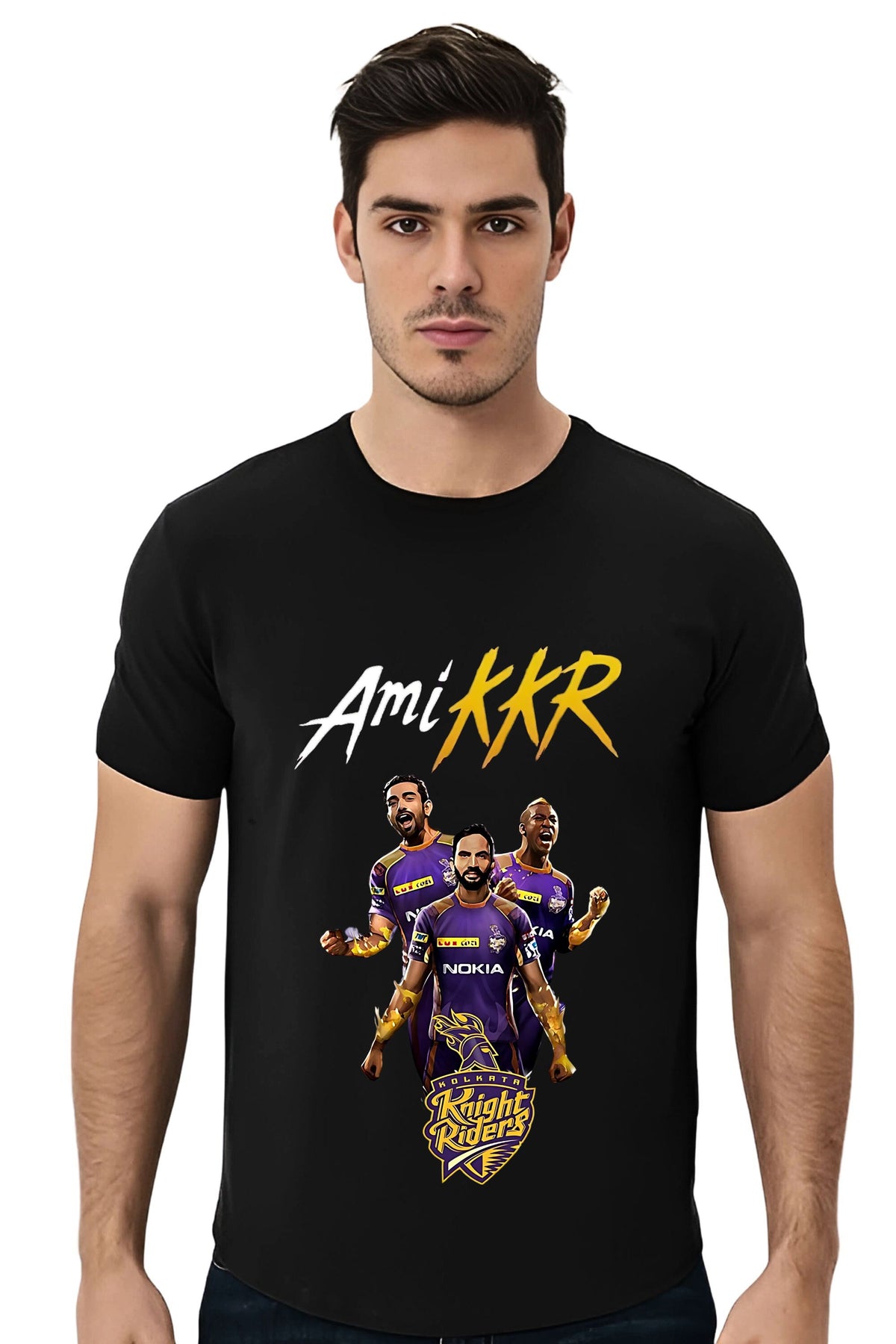 Kolkata Knight Riders Cricket Team Fan T-Shirt, Round Neck, Black Cotton