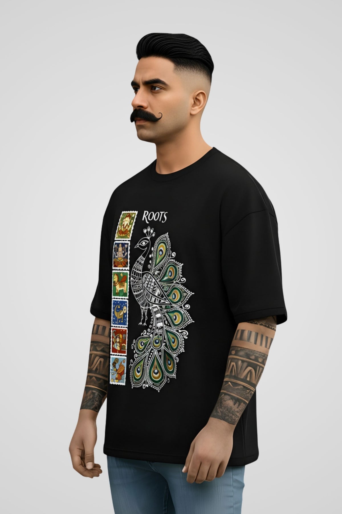 Men Graphic Print Round Neck Pure Cotton Black T-Shirt