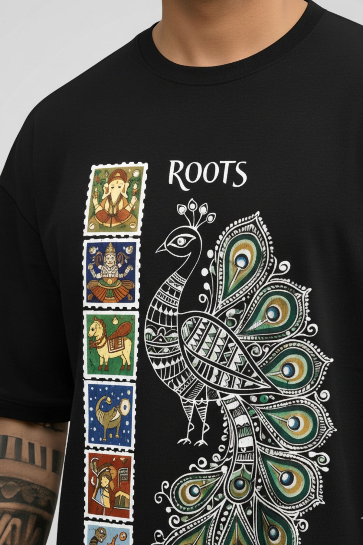 Men Graphic Print Round Neck Pure Cotton Black T-Shirt