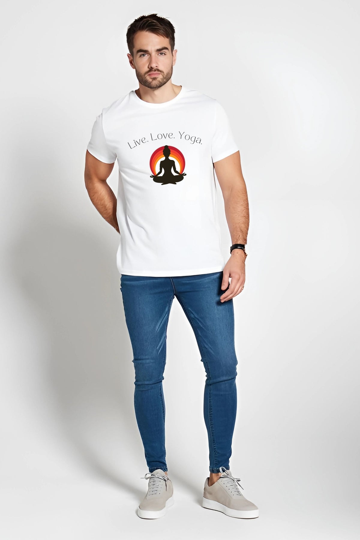 Yoga Meditation T-Shirt for Yoga Day, White Cotton, Short Sleeve Unisex Graphic Tee