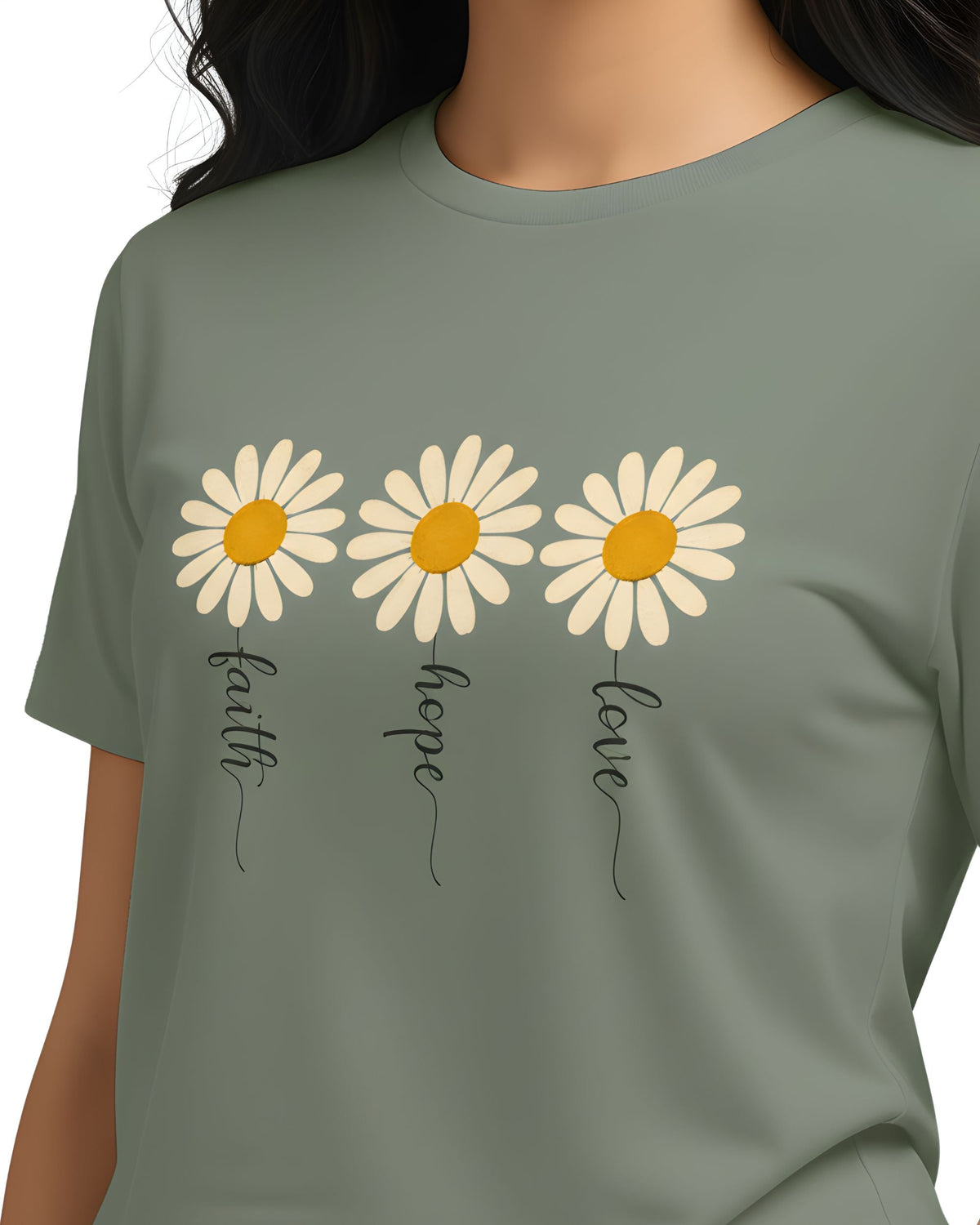 Women's olive green graphic print pure cotton 180gsm t-shirt - back view