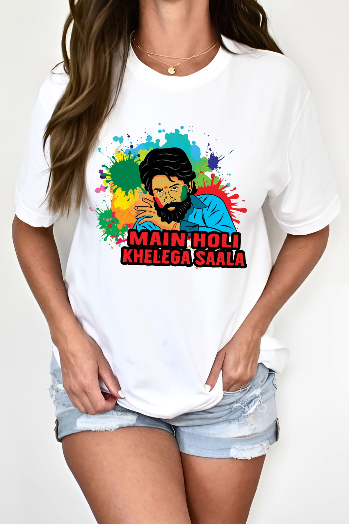 Pushparaj Bengali Unisex Holi Colourful Paint Splash Design Polyester Tshirt