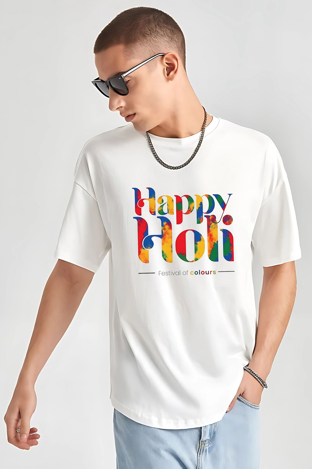 Happy Holi Festival of Colours White Unisex Polyester T-Shirt