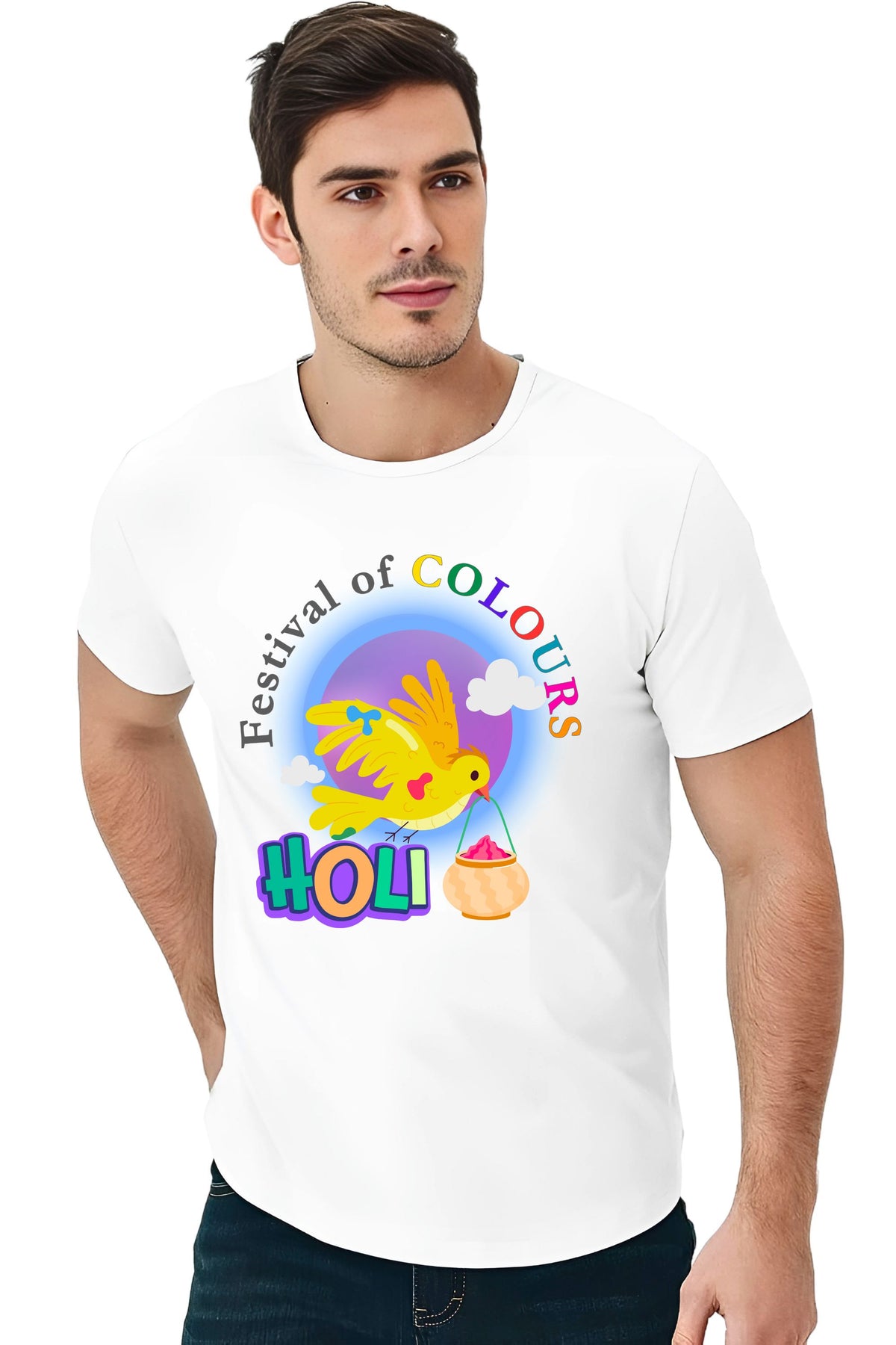 Happy Holi Unisex Graphic Print White Polyester T-Shirt