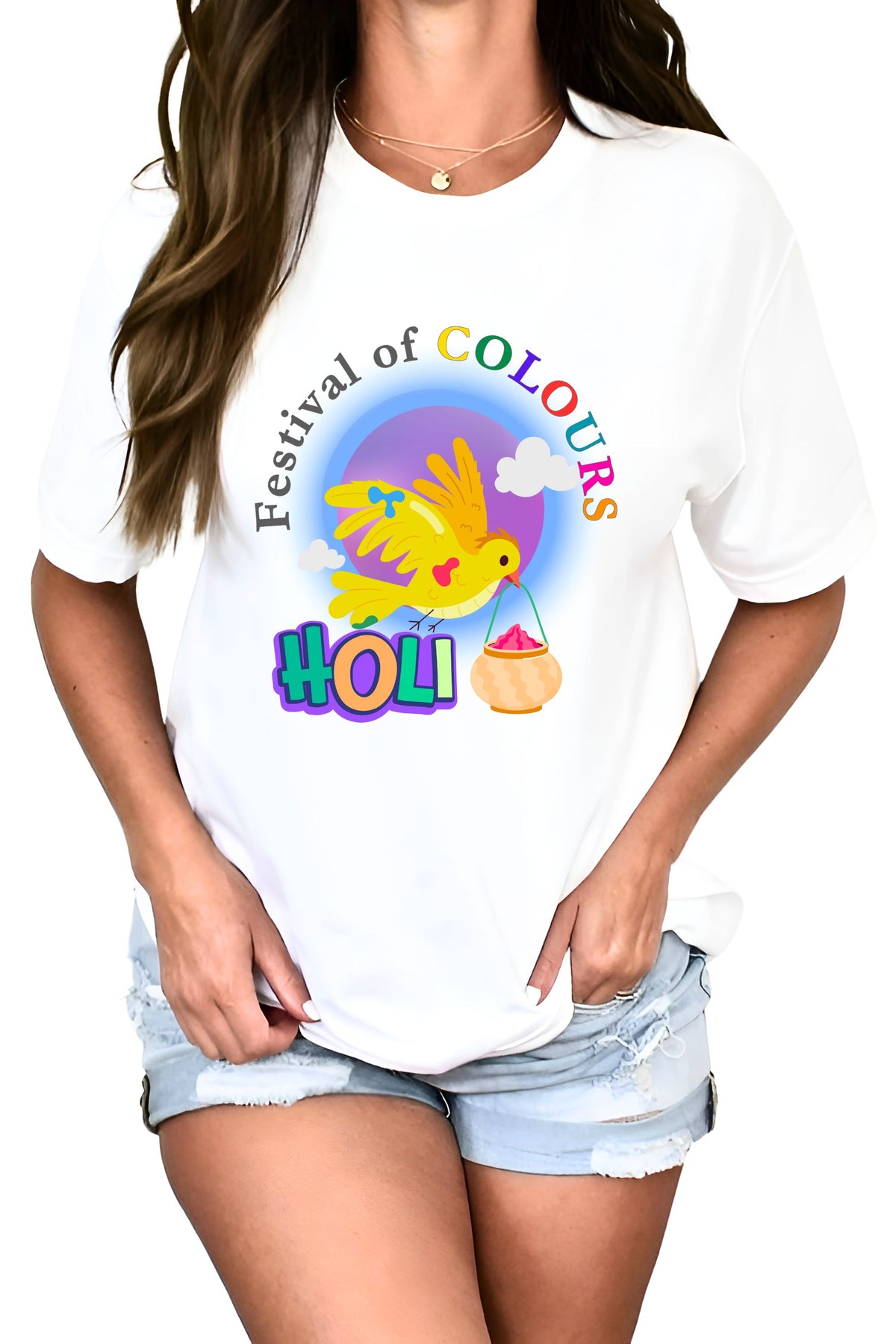 Happy Holi Unisex Graphic Print White Polyester T-Shirt