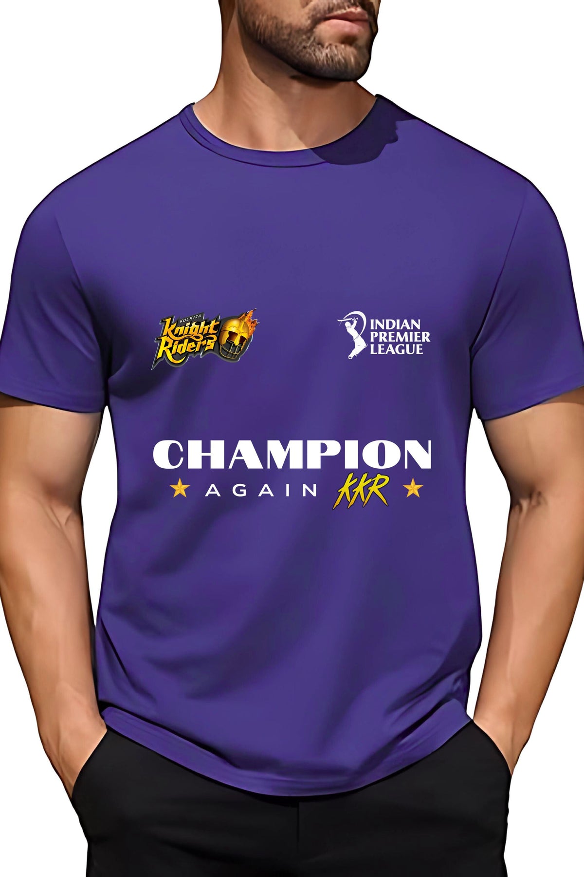 IPL KKR Champion T-Shirt, Purple, Soft Stretchable Polyester, Cricket Fan Jersey, Indian Premier League