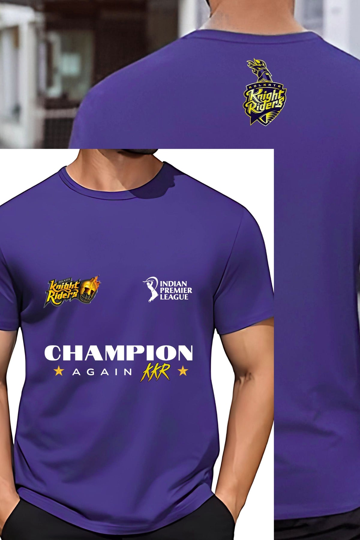 IPL KKR Champion T-Shirt, Purple, Soft Stretchable Polyester, Cricket Fan Jersey, Indian Premier League