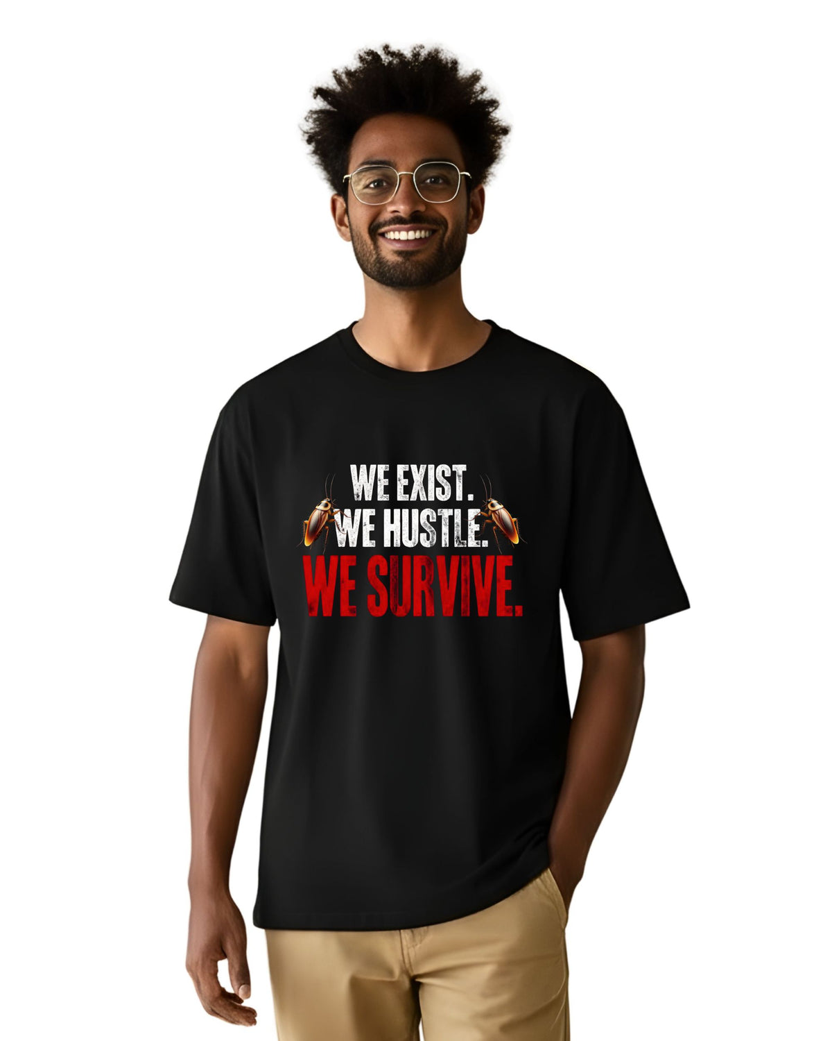 Oversize Men Graphic Print, Typography, Animal Print Round Neck Pure Cotton Black T-Shirt