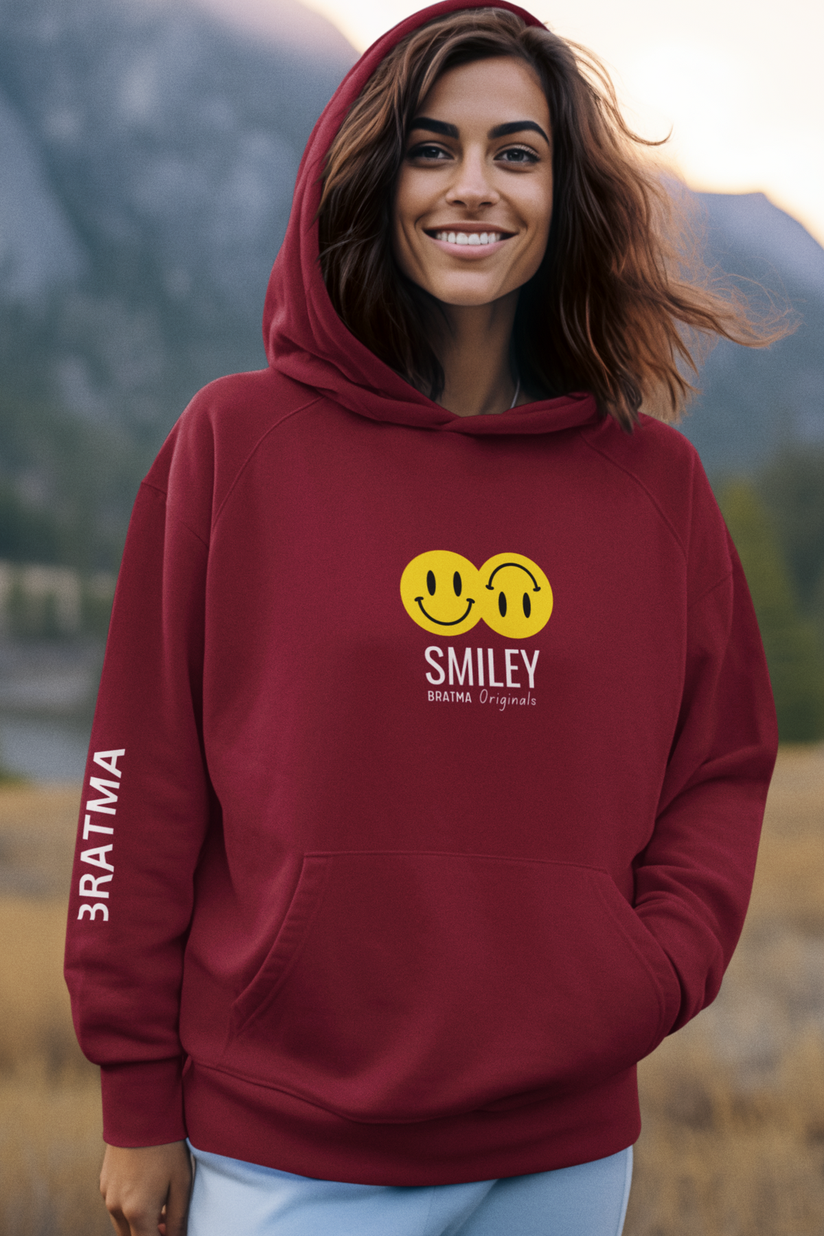 MAROON SMILEY HOODIE FOR WOMEN
