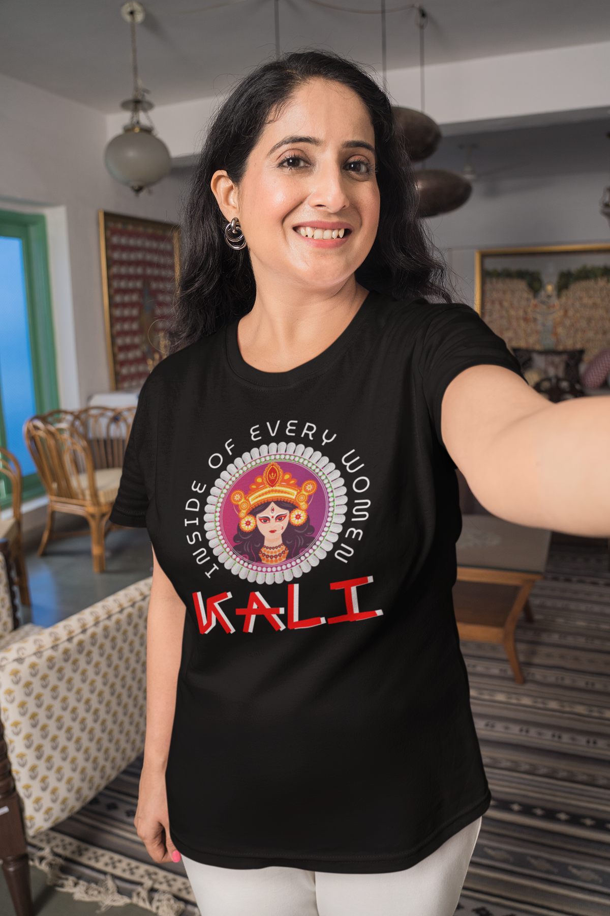 "GODDESS KALI" PRINTED BLACK TSHIRT FOR WOMEN