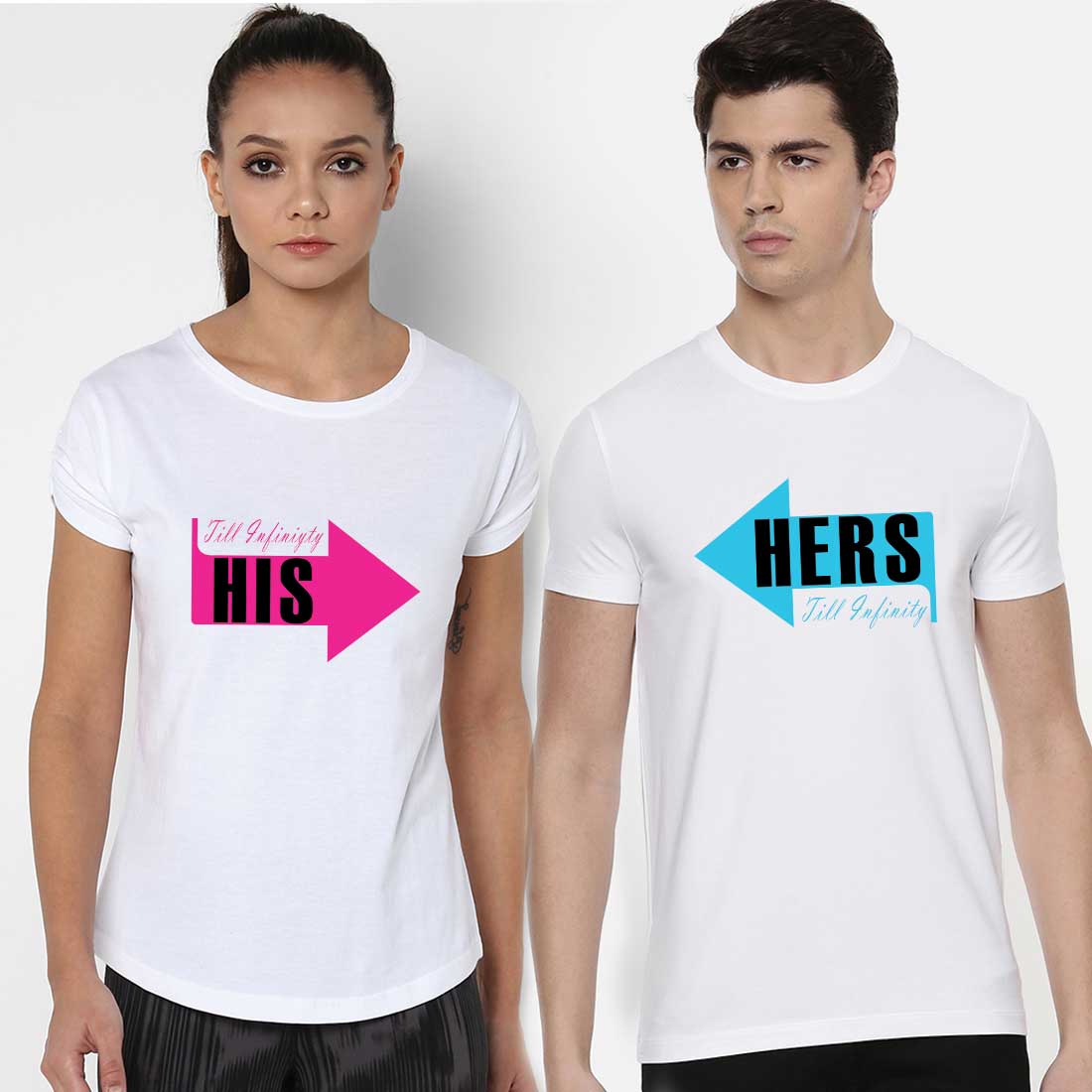 His Hers Printed White Couple Tees