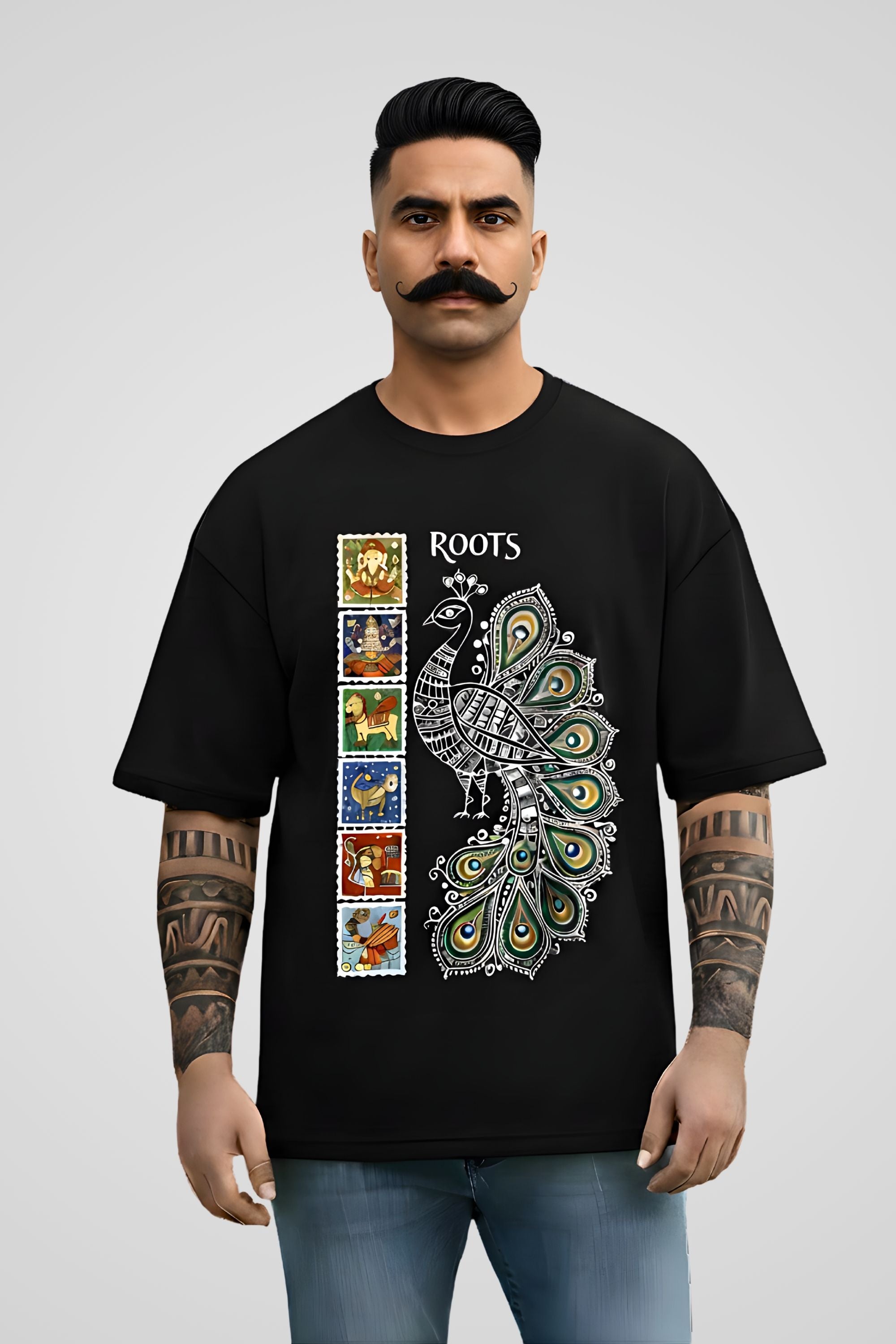 Men Graphic Print Round Neck Pure Cotton Black T-Shirt