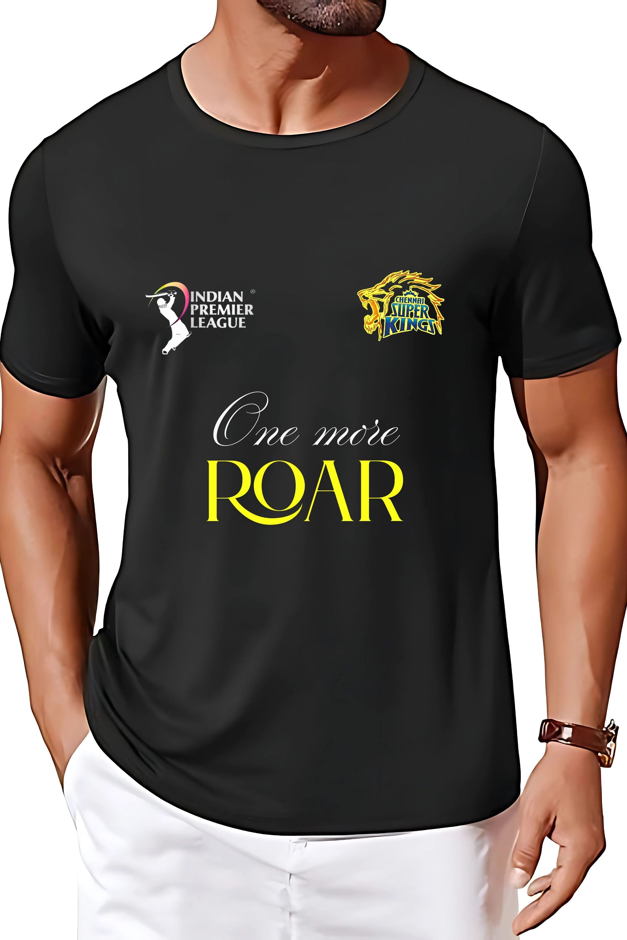 BRATMA IPL Chennai CSK Super Kings Fan T-Shirt, One More Roar, Black Polyester Round Neck, CSK Sports Team Merchandise