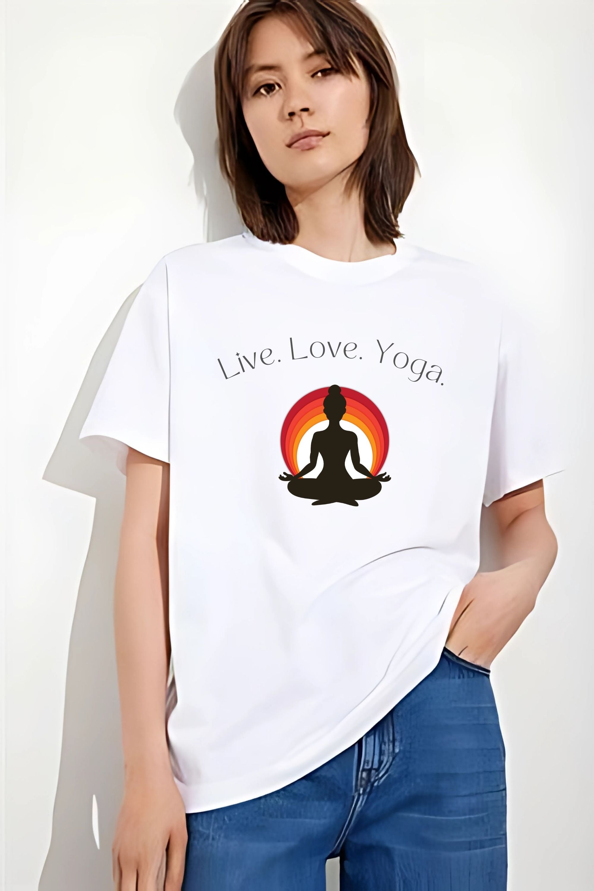 Yoga Meditation T-Shirt for Yoga Day, White Cotton, Short Sleeve Unisex  Graphic Tee