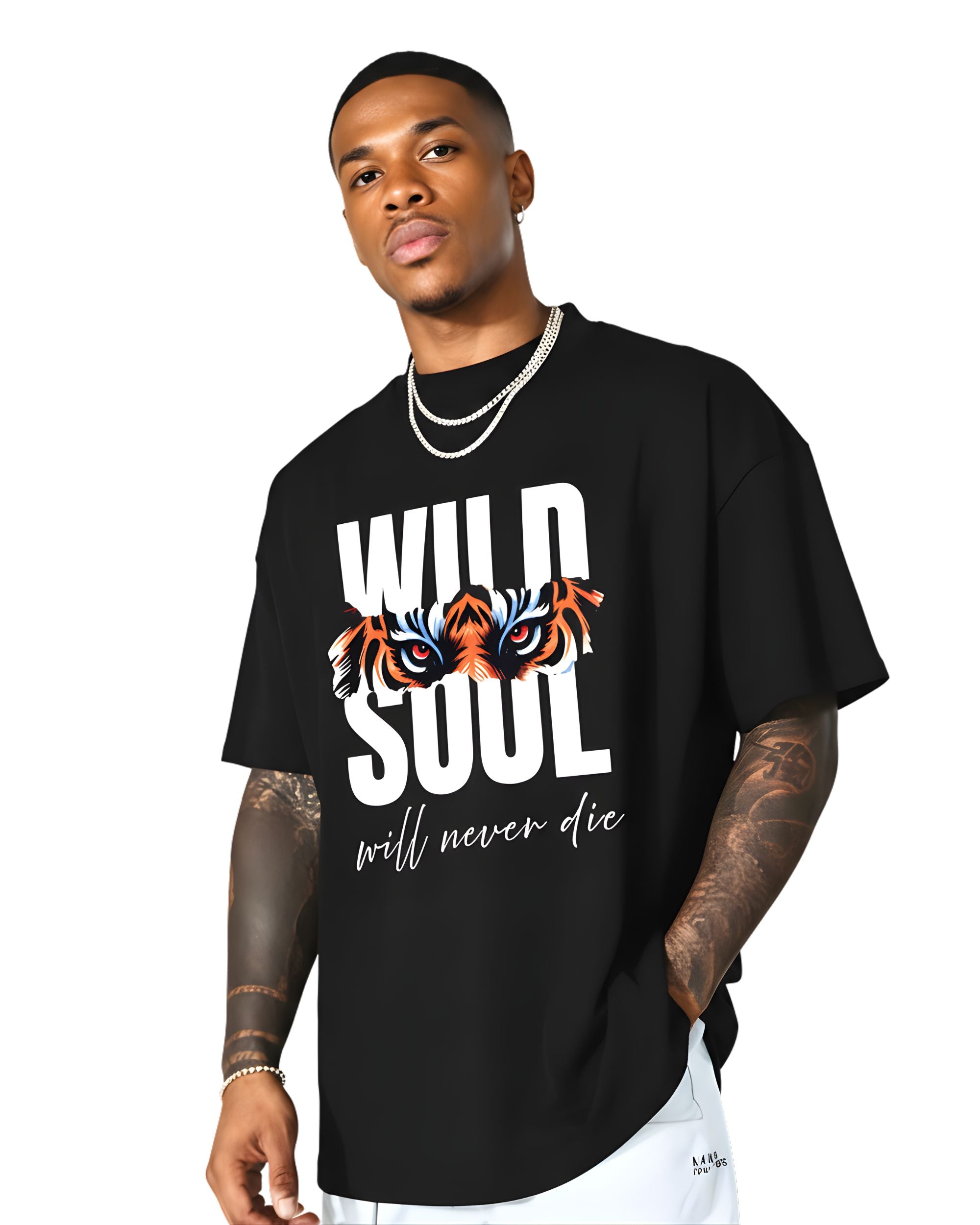BRATMA Men Graphic Print, Typography, Solid Round Neck Pure Cotton Oversized T-shirt