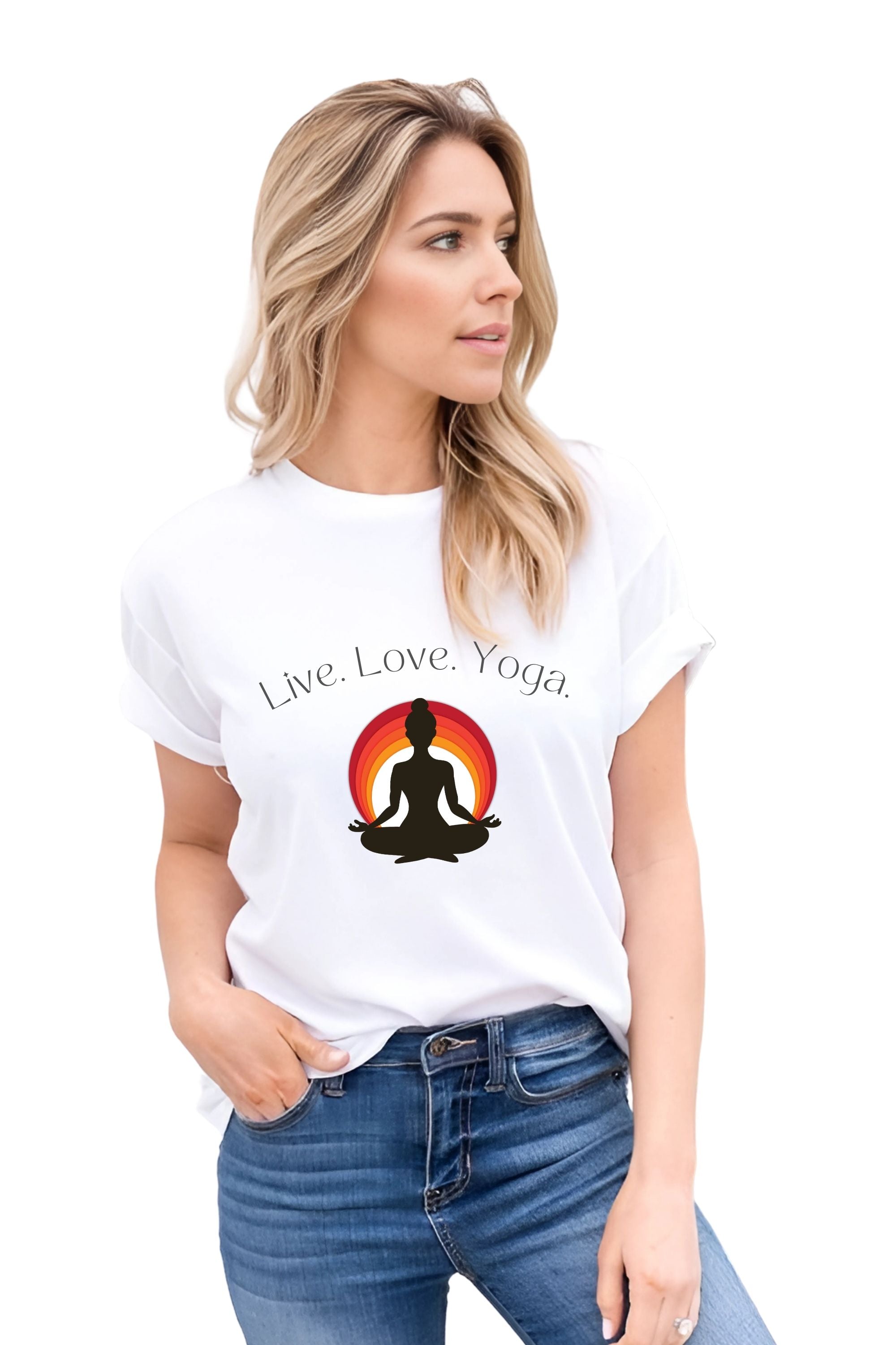 Yoga Meditation T-Shirt for Yoga Day, White Cotton, Short Sleeve Unisex  Graphic Tee