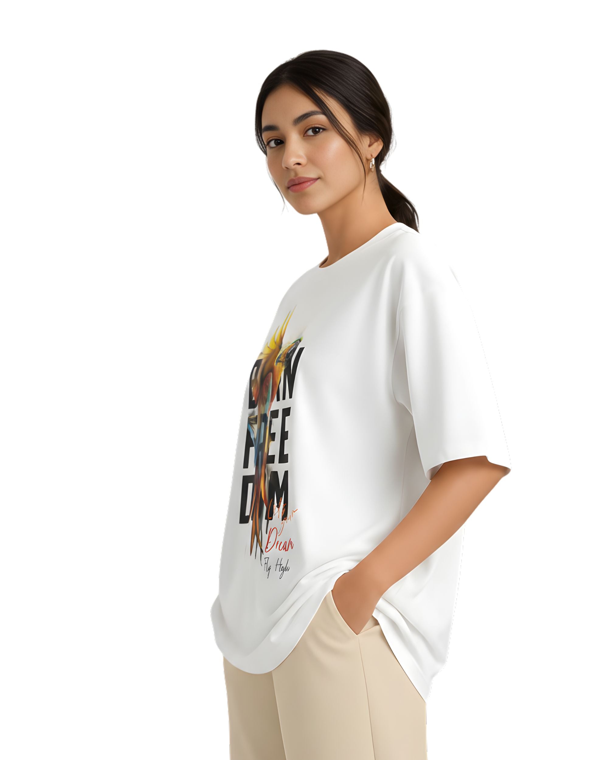 BRATMA Women Graphic Print, Typography Round Neck Pure Cotton OversizedT-Shirt