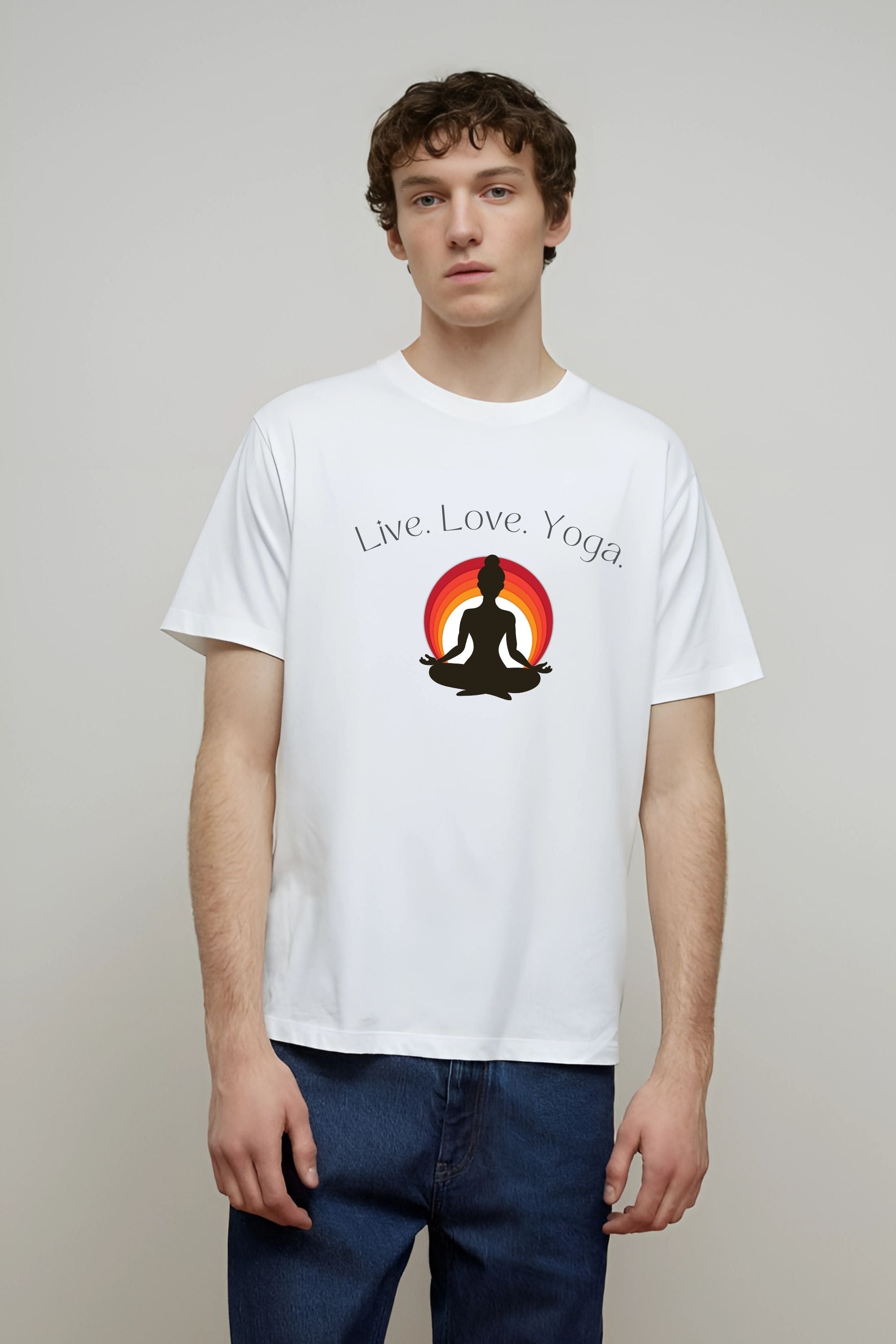 Yoga Meditation T-Shirt for Yoga Day, White Cotton, Short Sleeve Unisex  Graphic Tee