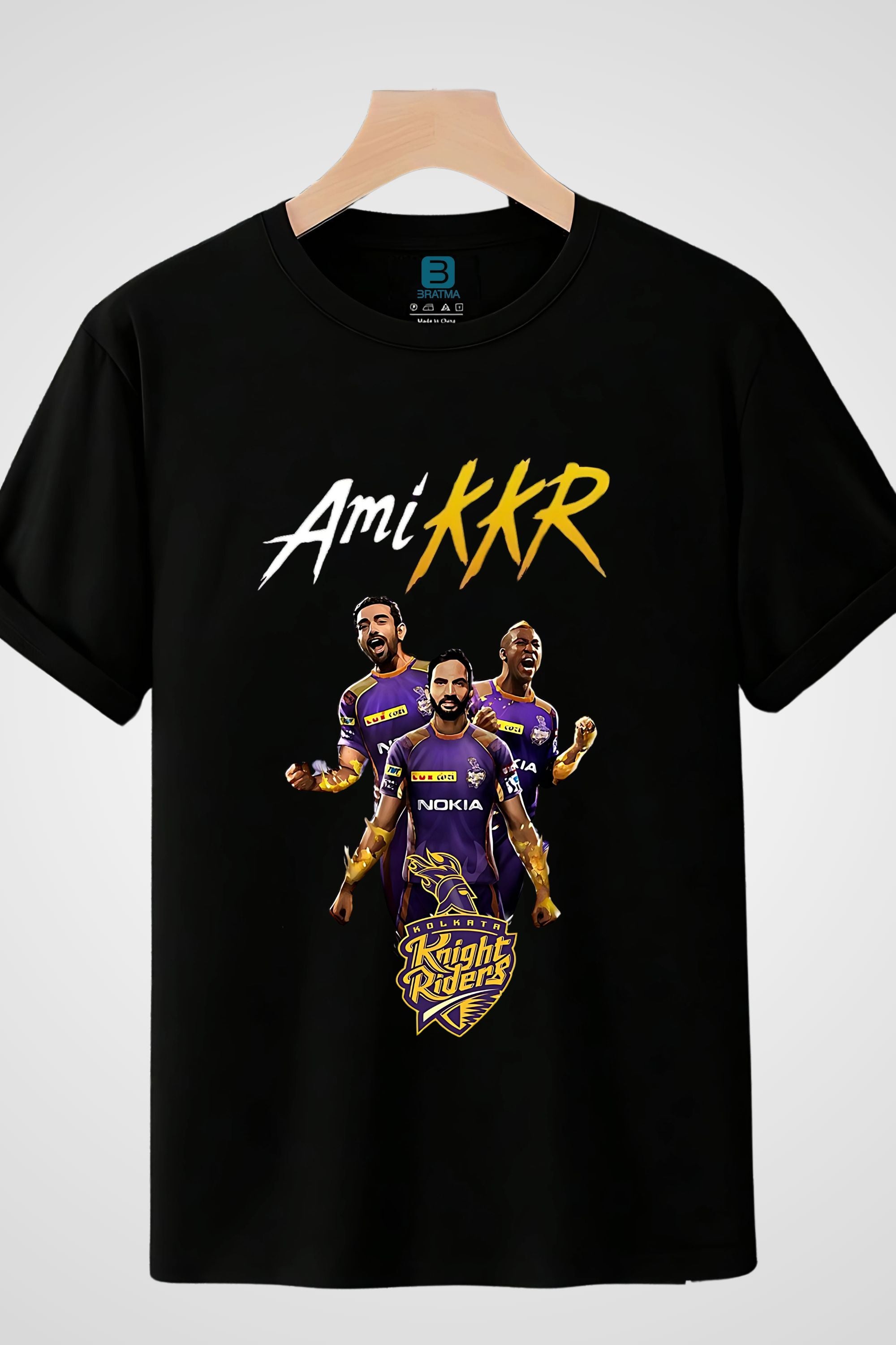 Kolkata Knight Riders Cricket Team Fan T-Shirt, Round Neck, Black Cotton