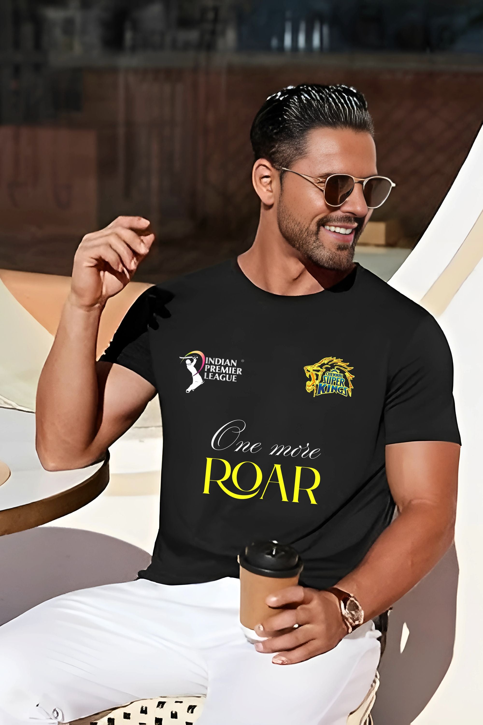 BRATMA IPL Chennai CSK Super Kings Fan T-Shirt, One More Roar, Black Polyester Round Neck, CSK Sports Team Merchandise