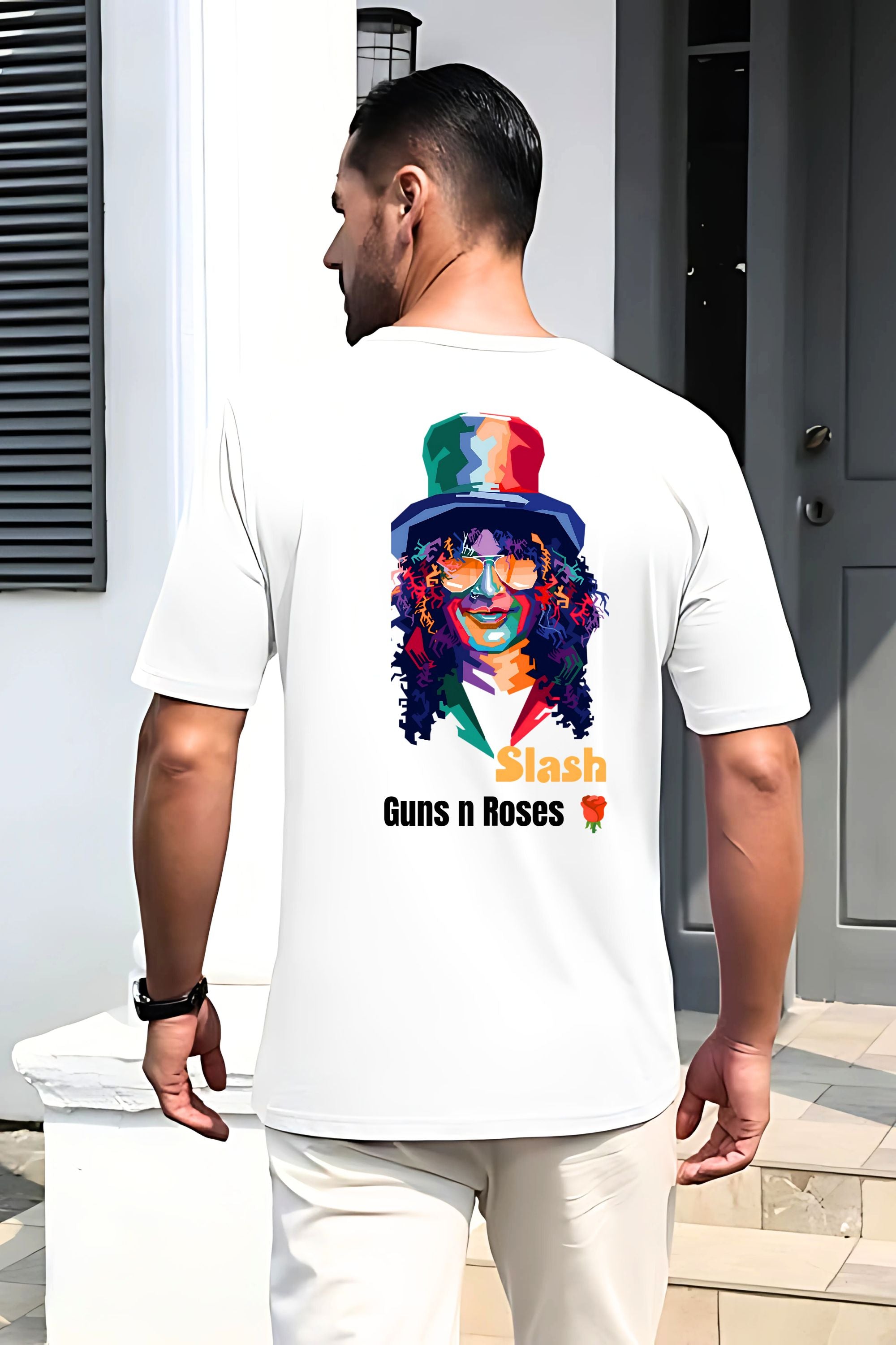 "Guns And Roses" Slash Graphics on T-Shirt Back and Front Side