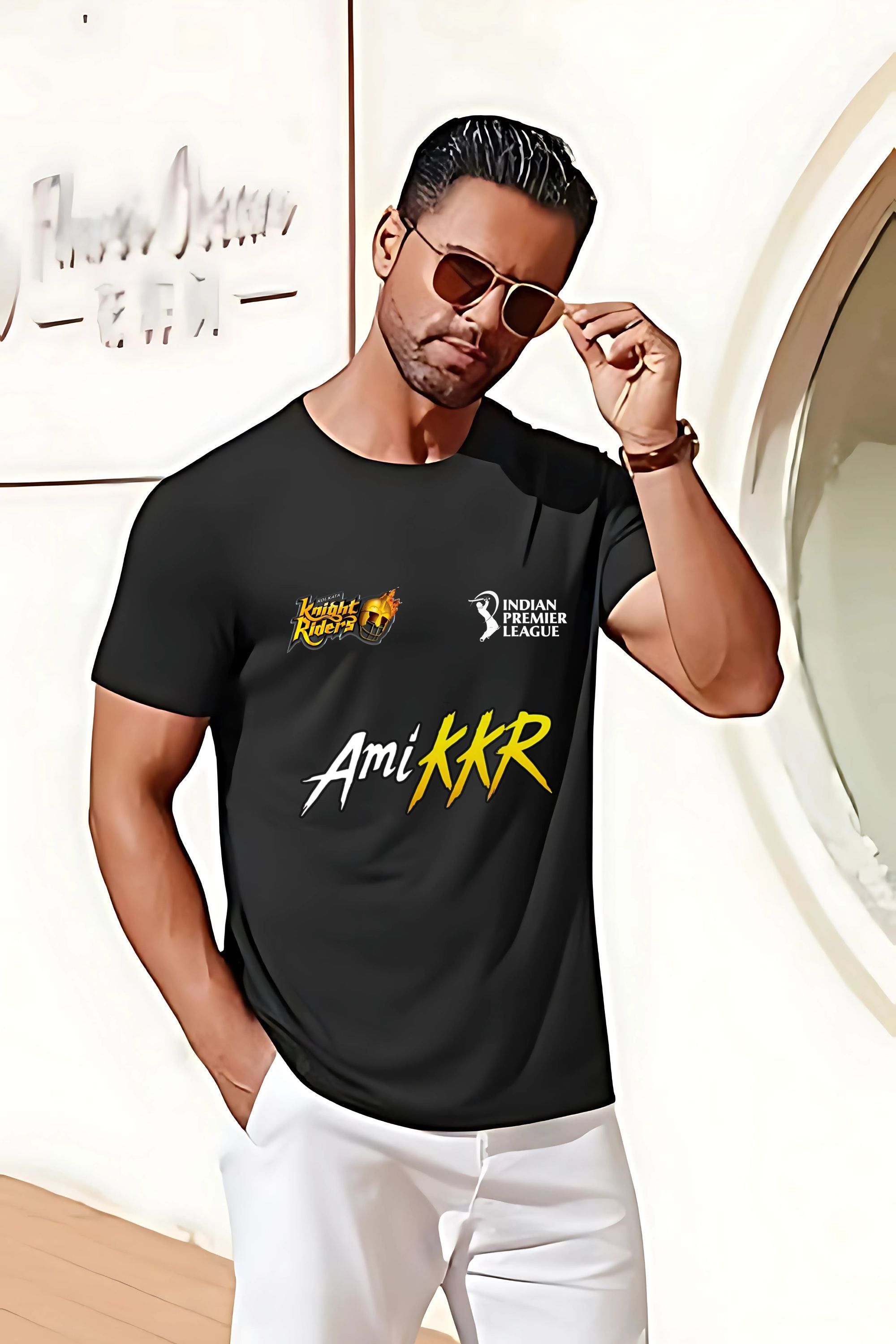 IPL KKR Champion T-Shirt, Black, Soft Stretchable Polyester, Cricket Fan Jersey, Indian Premier League