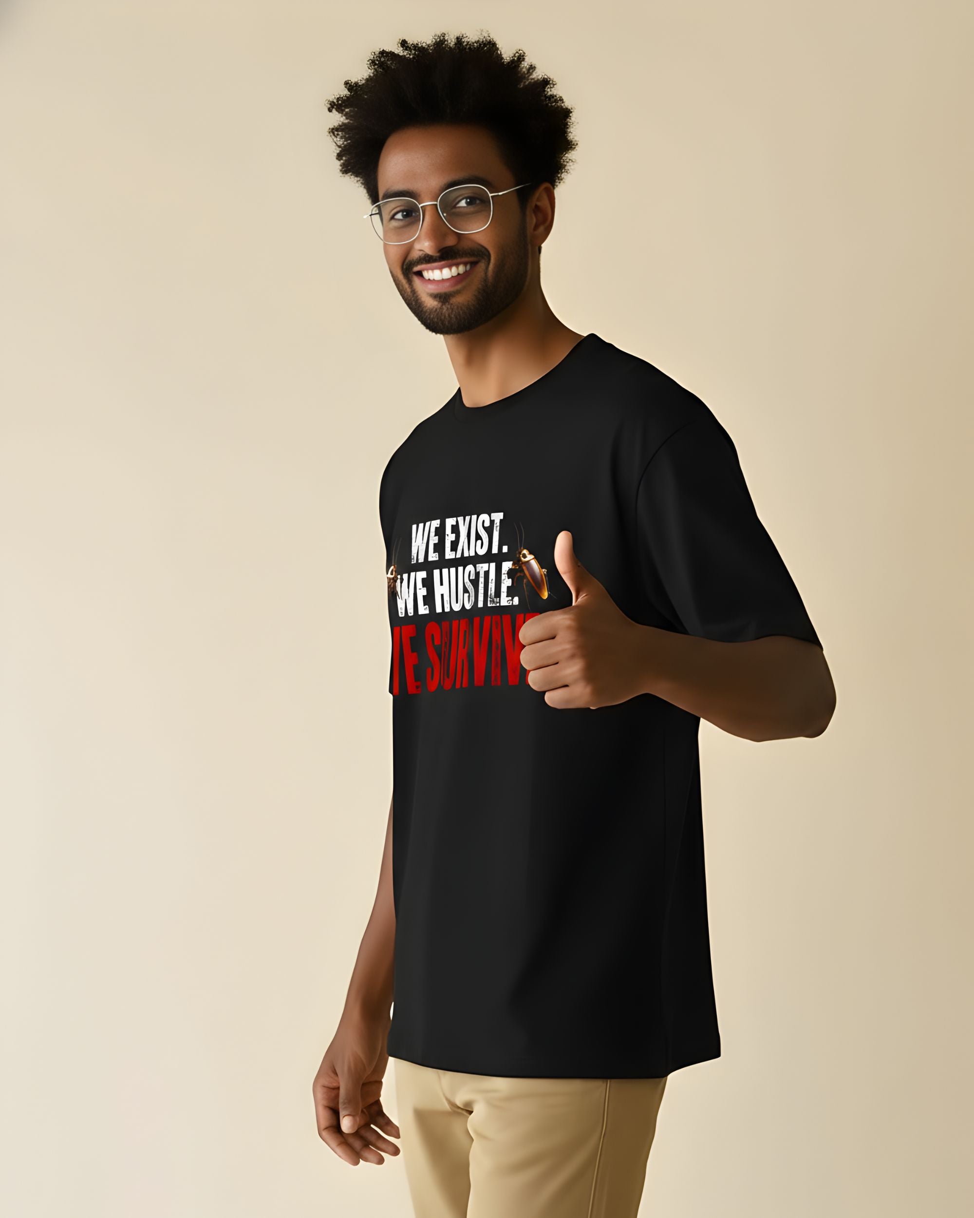 Oversize Men Graphic Print, Typography, Animal Print Round Neck Pure Cotton Black T-Shirt