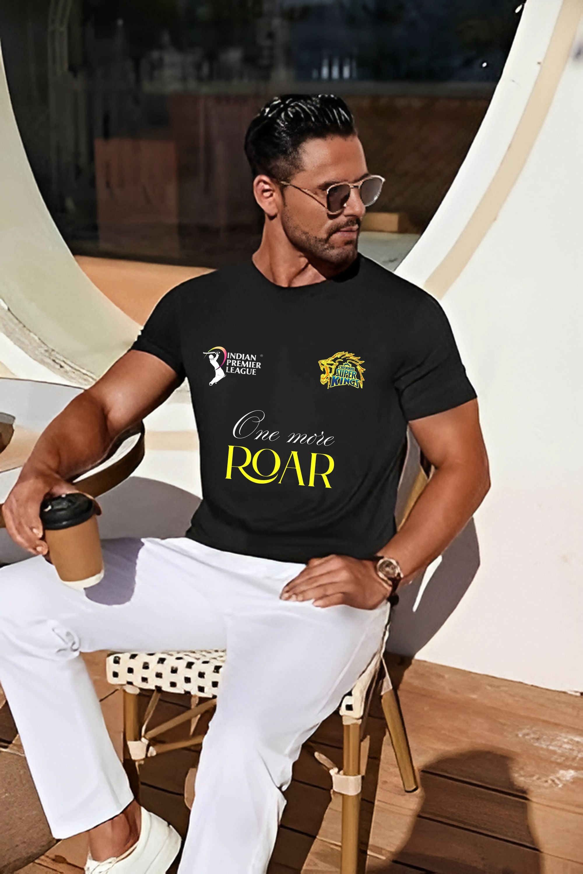 BRATMA IPL Chennai CSK Super Kings Fan T-Shirt, One More Roar, Black Polyester Round Neck, CSK Sports Team Merchandise