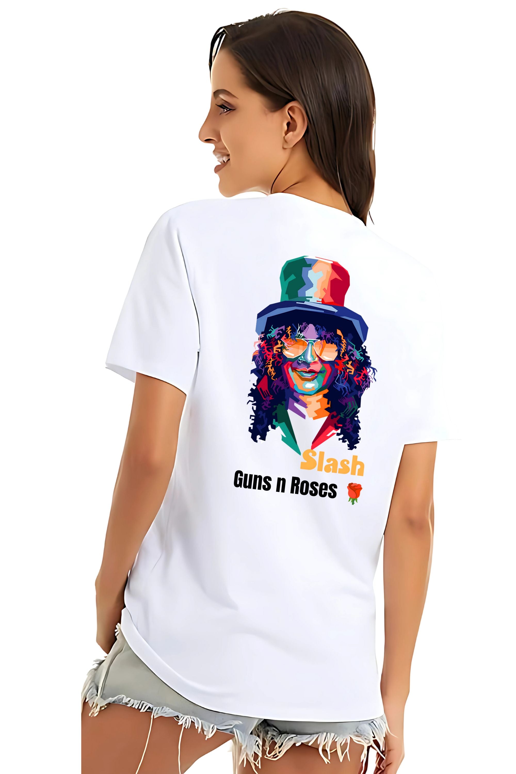 "Guns And Roses" Slash Graphics on T-Shirt Back and Front Side