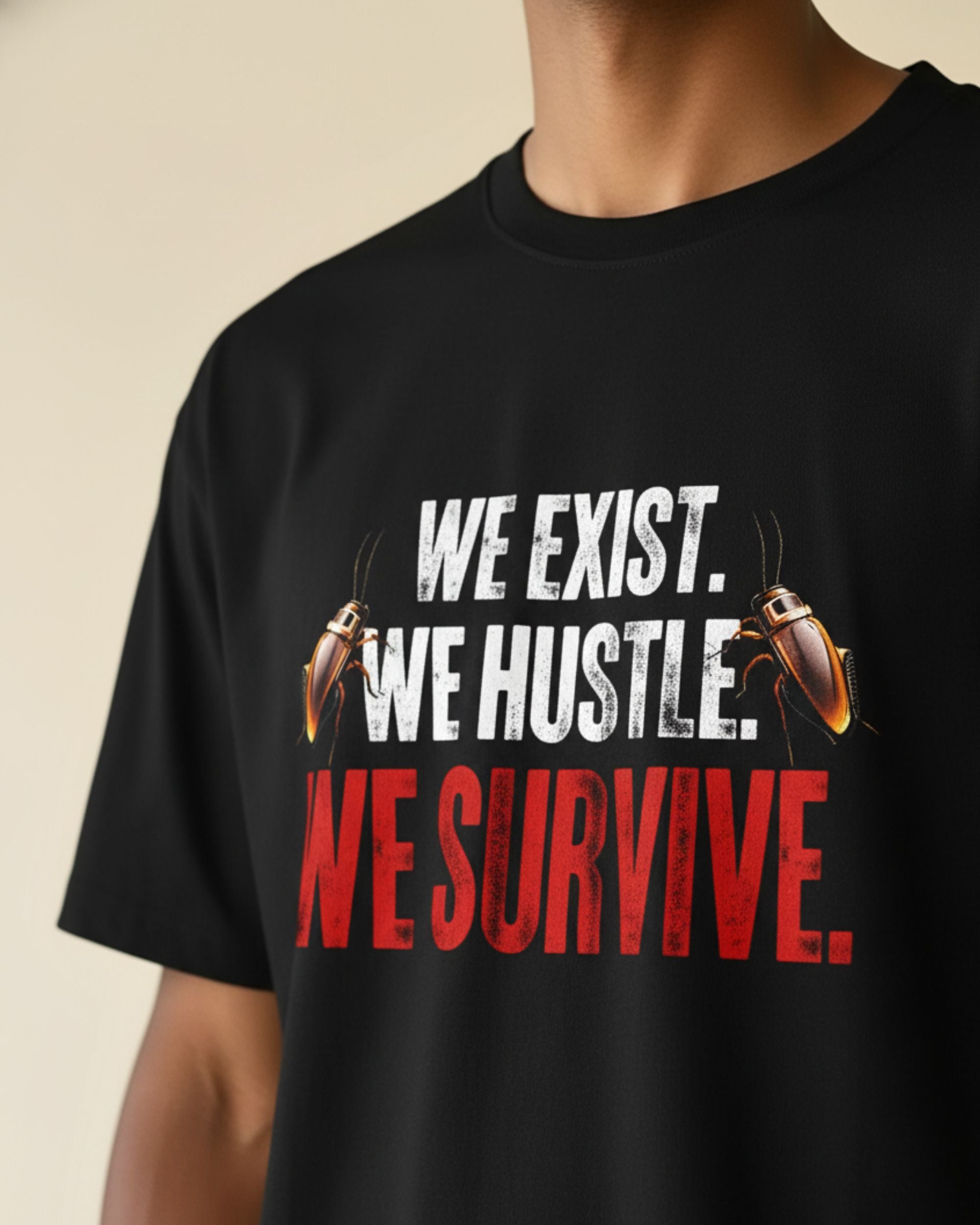 Oversize Men Graphic Print, Typography, Animal Print Round Neck Pure Cotton Black T-Shirt