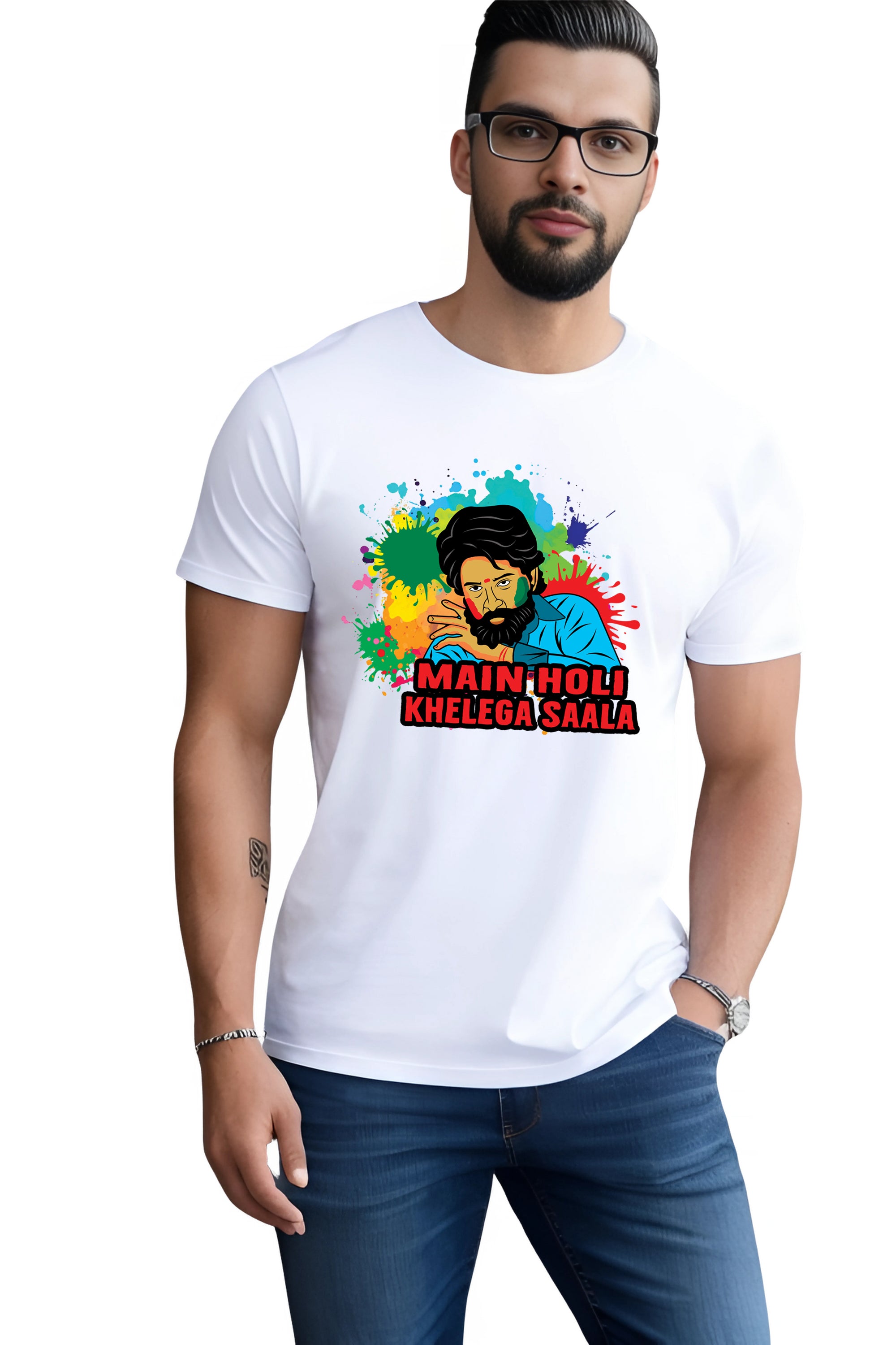 Pushparaj Bengali Unisex Holi Colourful Paint Splash Design Polyester Tshirt