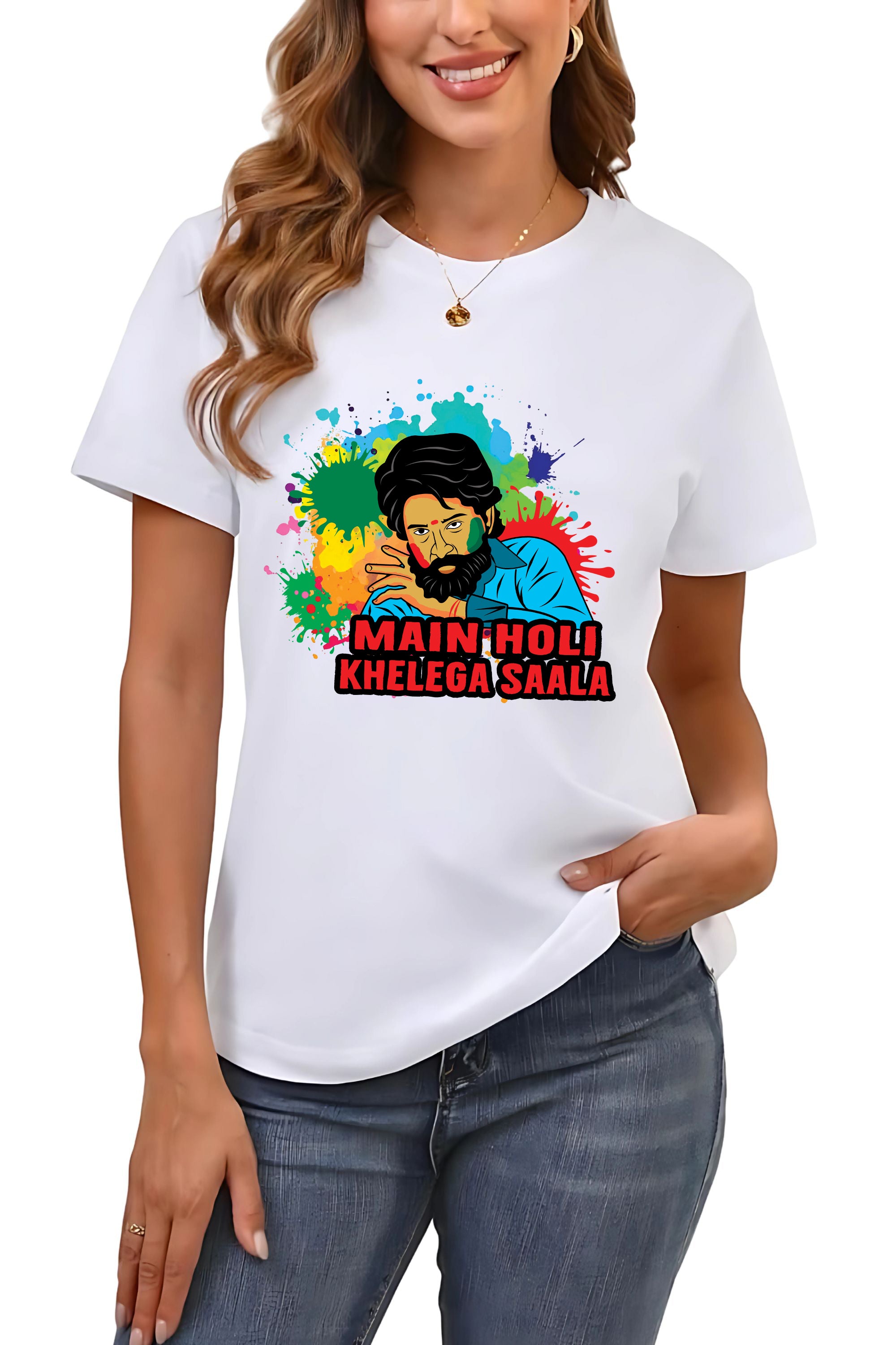 Pushparaj Bengali Unisex Holi Colourful Paint Splash Design Polyester Tshirt