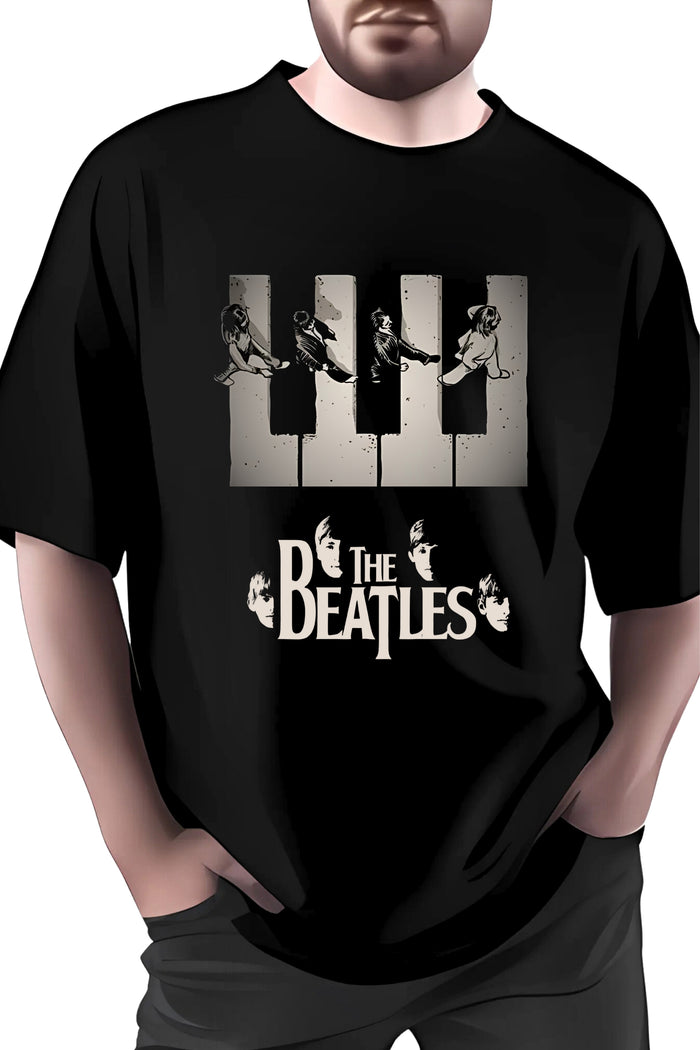 The Beatles Piano Keys Graphic T-Shirt, Black, Unisex Oversized Fit