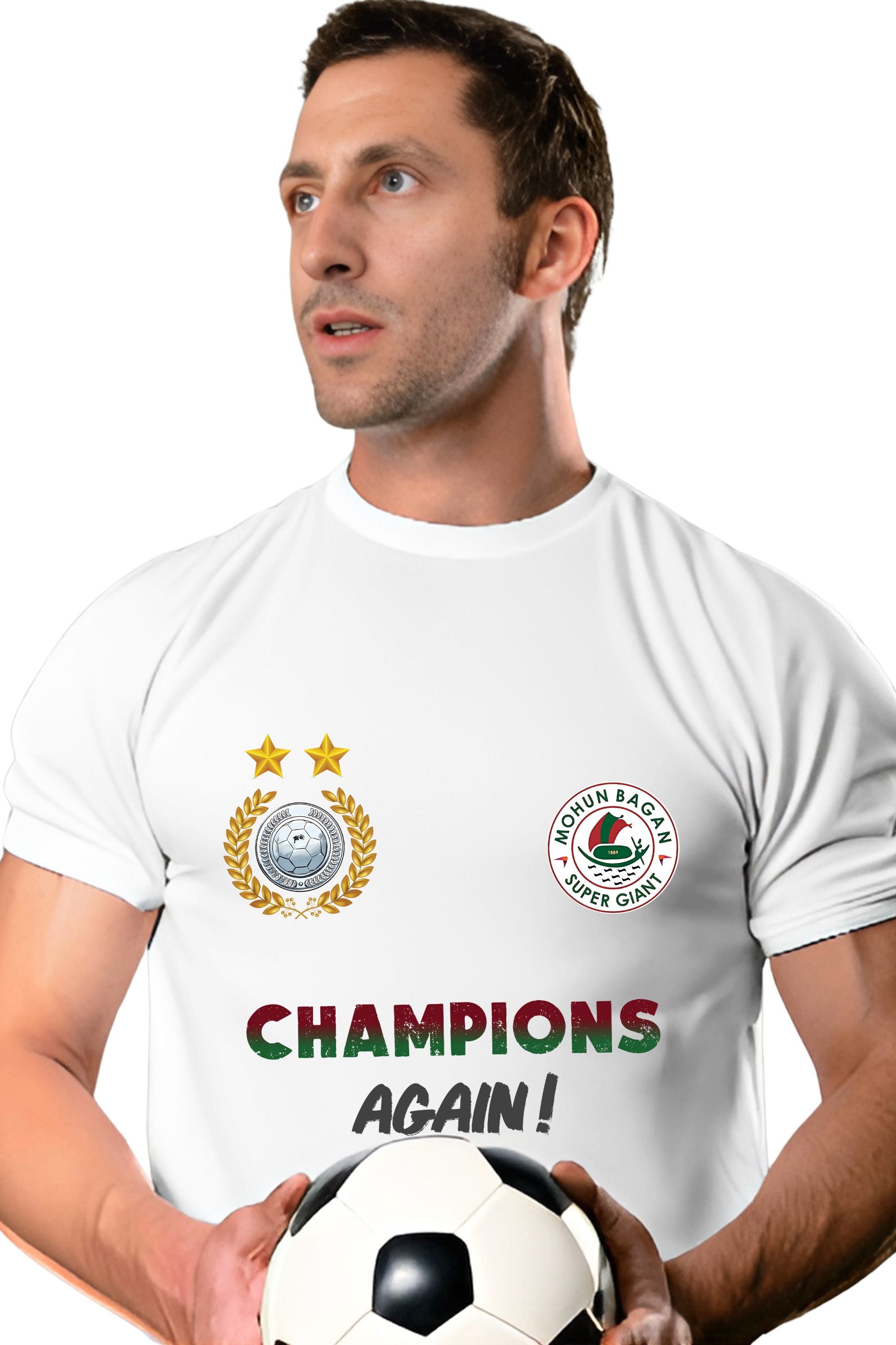 Mohun Bagan Champions Again Sports T-Shirt, Cotton, Crew Neck, Graphic Print
