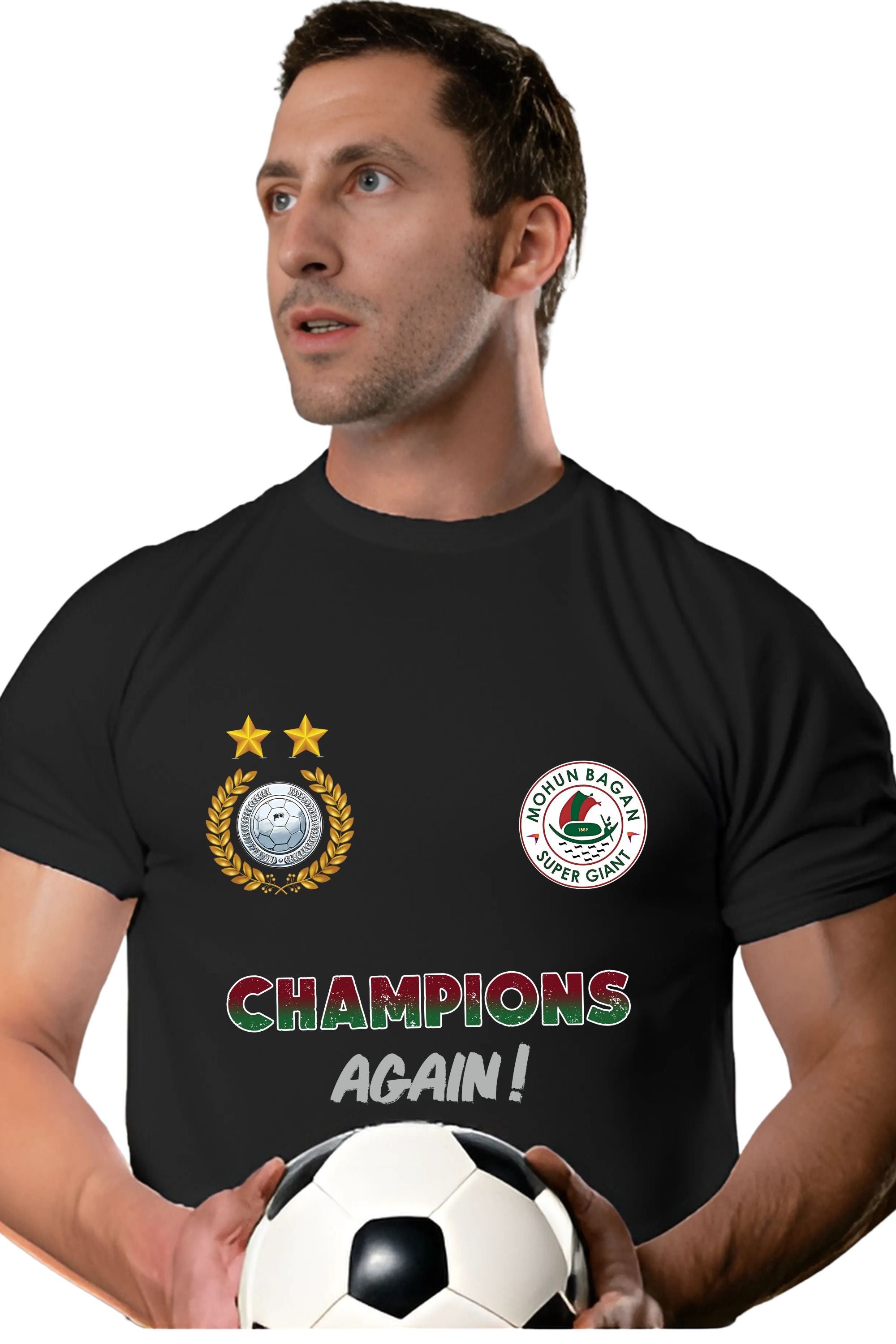 Mohun Bagan Champions Again Sports T-Shirt, Cotton, Crew Neck, Graphic Print