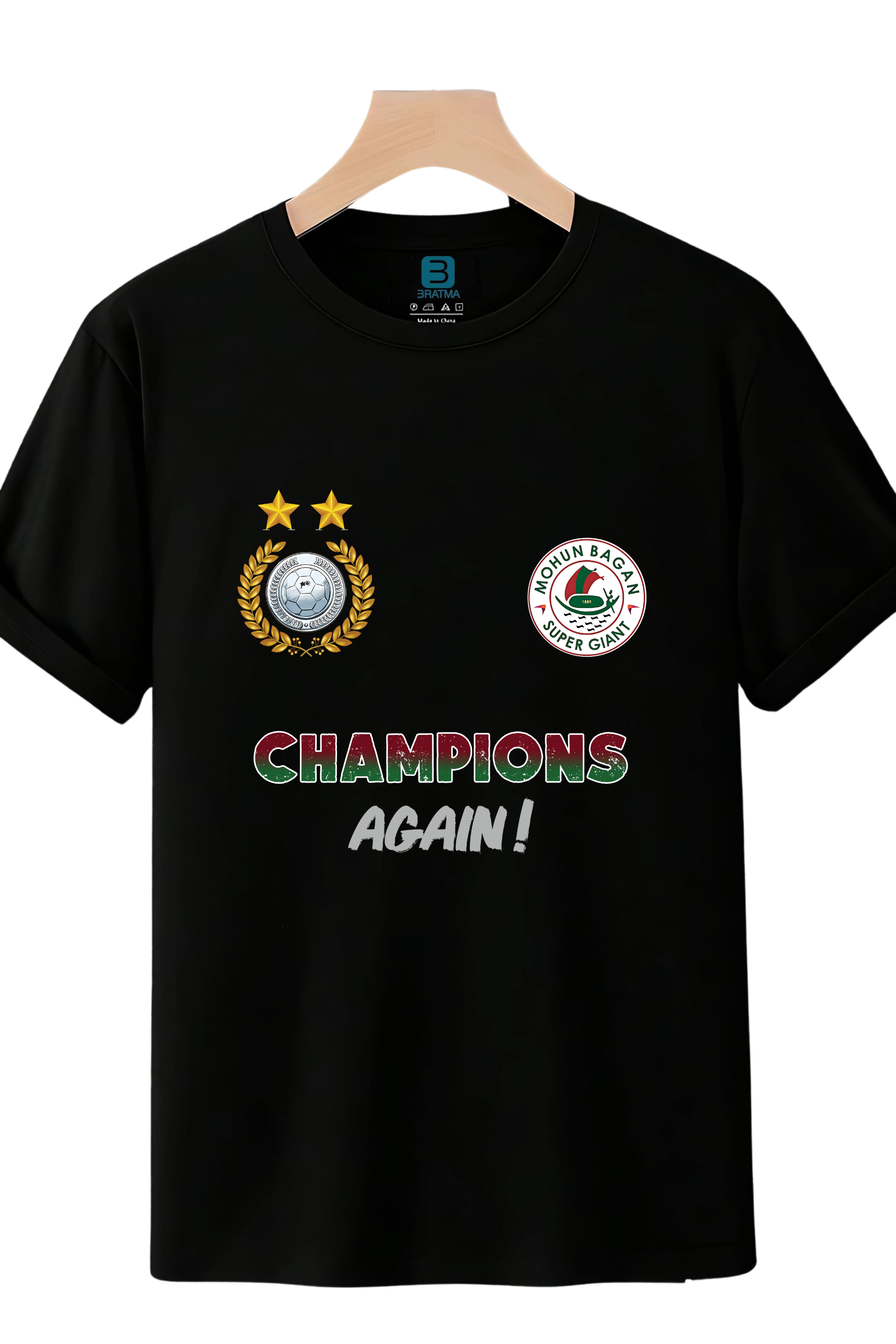 Mohun Bagan Champions Again Sports T-Shirt, Cotton, Crew Neck, Graphic Print