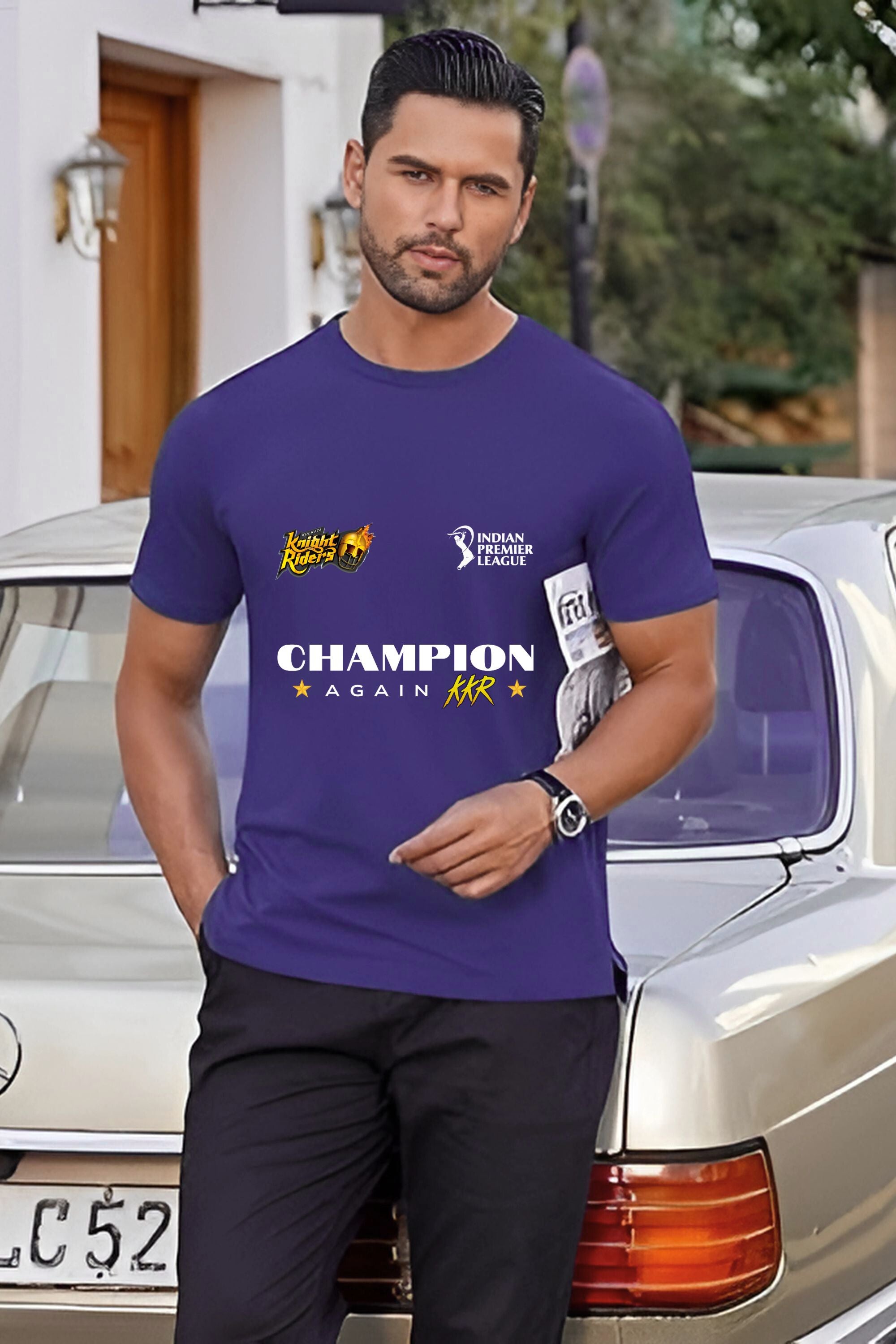 IPL KKR Champion T-Shirt, Purple, Soft Stretchable Polyester, Cricket Fan Jersey, Indian Premier League