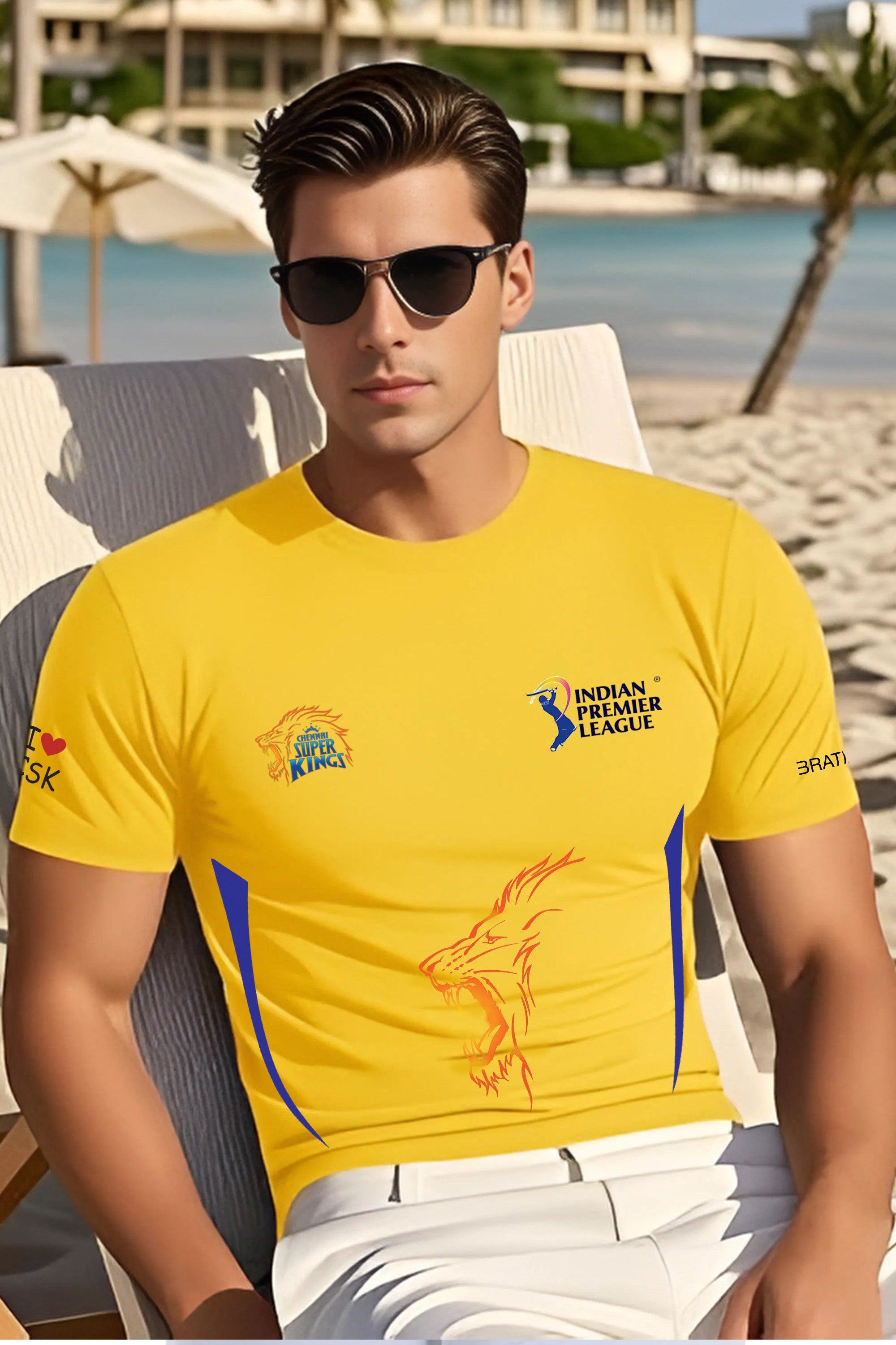 Chennai Super Kings Official IPL Cricket T-Shirt, IPL Cricket Jersey, Yellow with Lion Logo, Indian Premier League Official T-Shirt