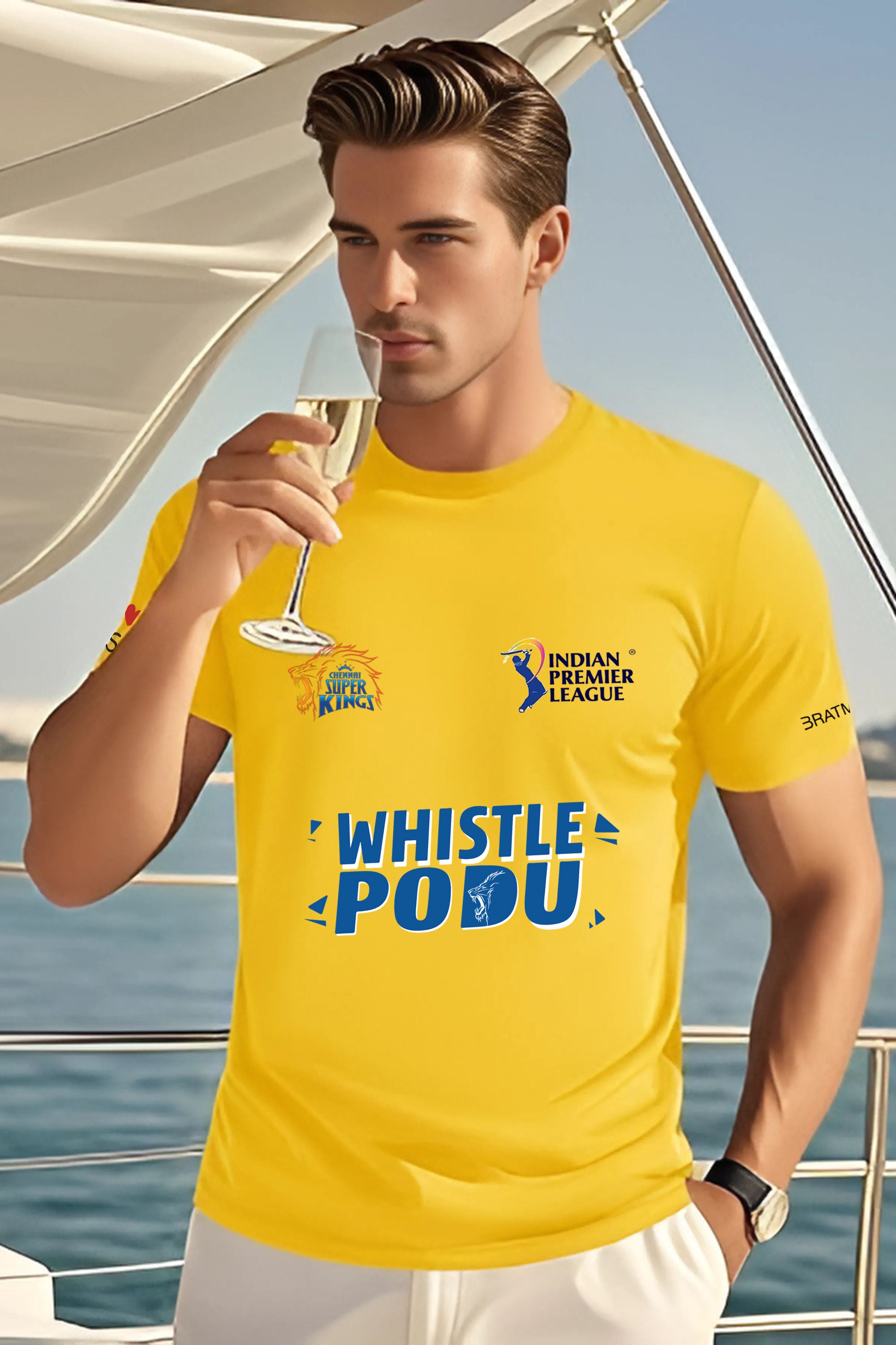 Chennai Super Kings Official IPL Cricket T-Shirt, Yellow Jersey with Whistle Podu Print