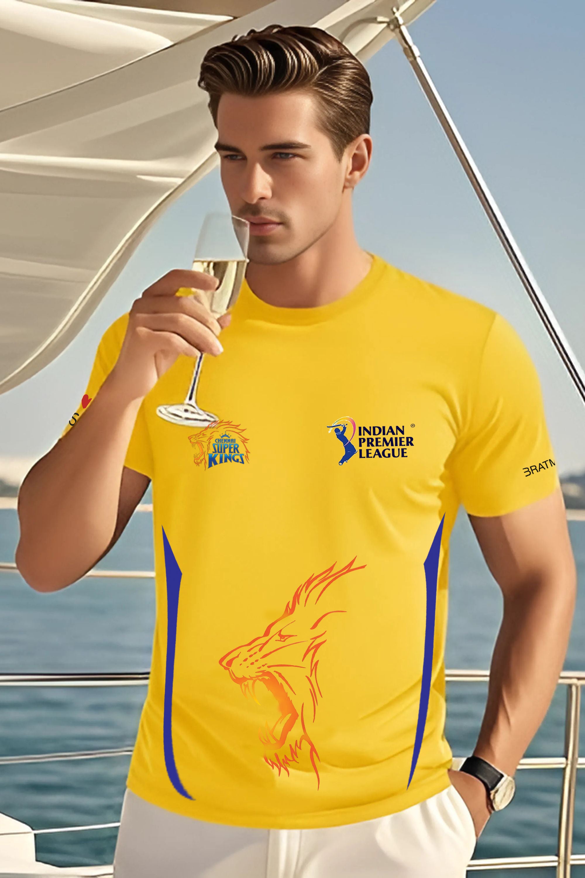 Chennai Super Kings Official IPL Cricket T-Shirt, IPL Cricket Jersey, Yellow with Lion Logo, Indian Premier League Official T-Shirt