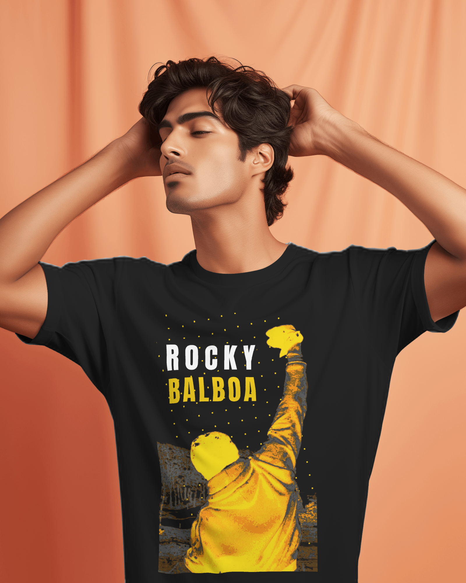 "ROCKY BALBOA" Poster Printed Unisex Tshirt - Black