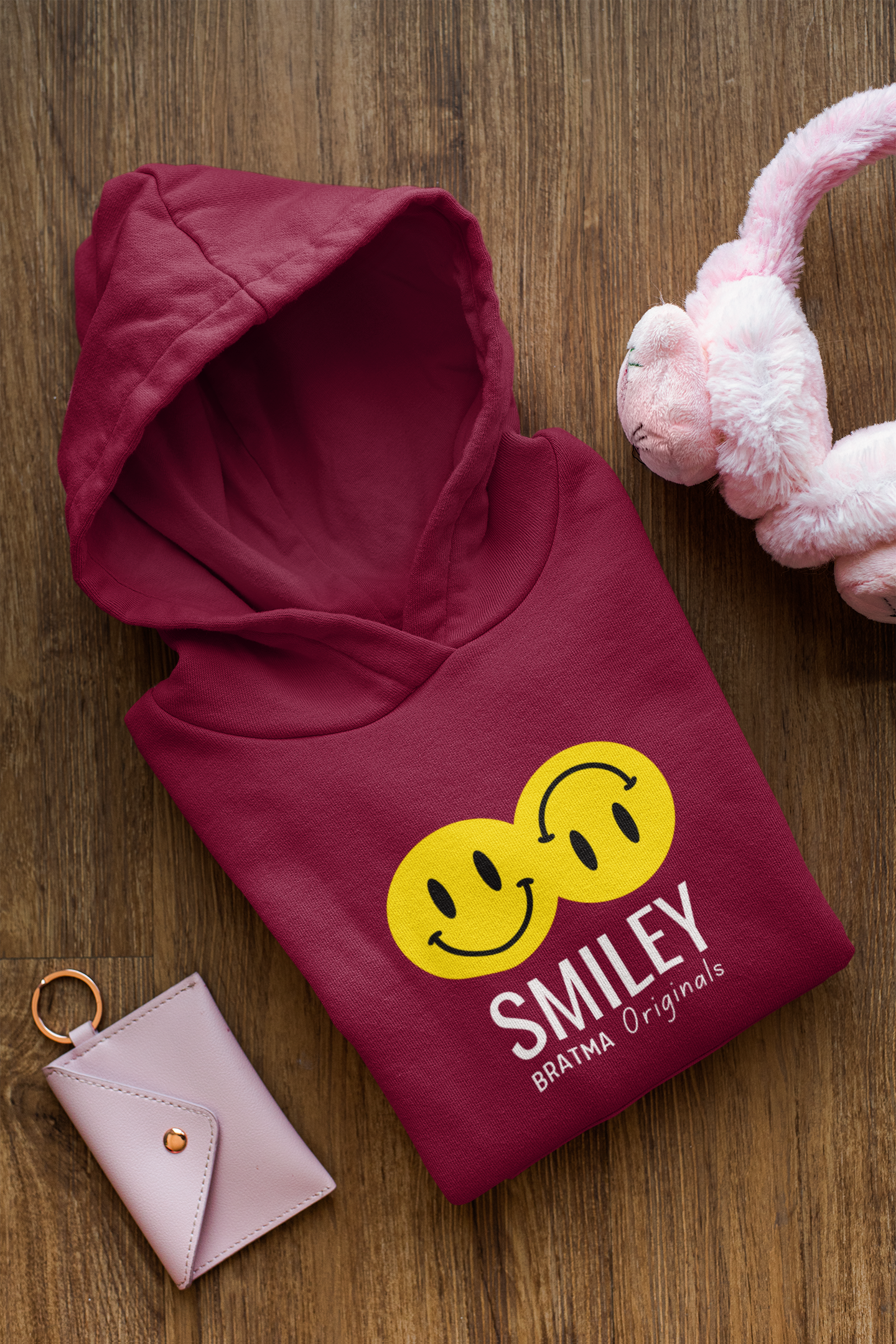 MAROON SMILEY HOODIE FOR WOMEN