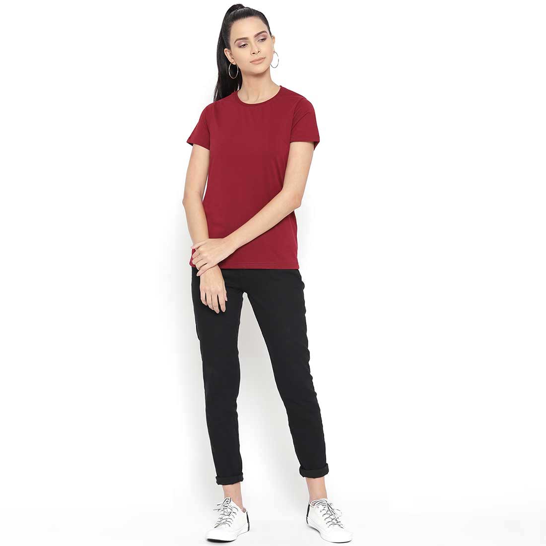 Women Half Sleeves Plain T-Shirt